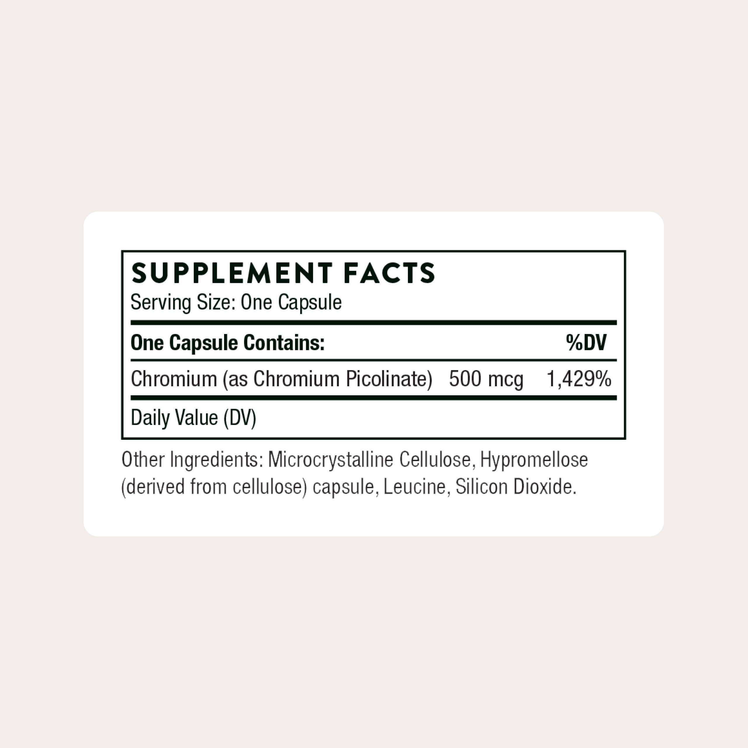 THORNE Chromium Picolinate 500 mcg supplement side view