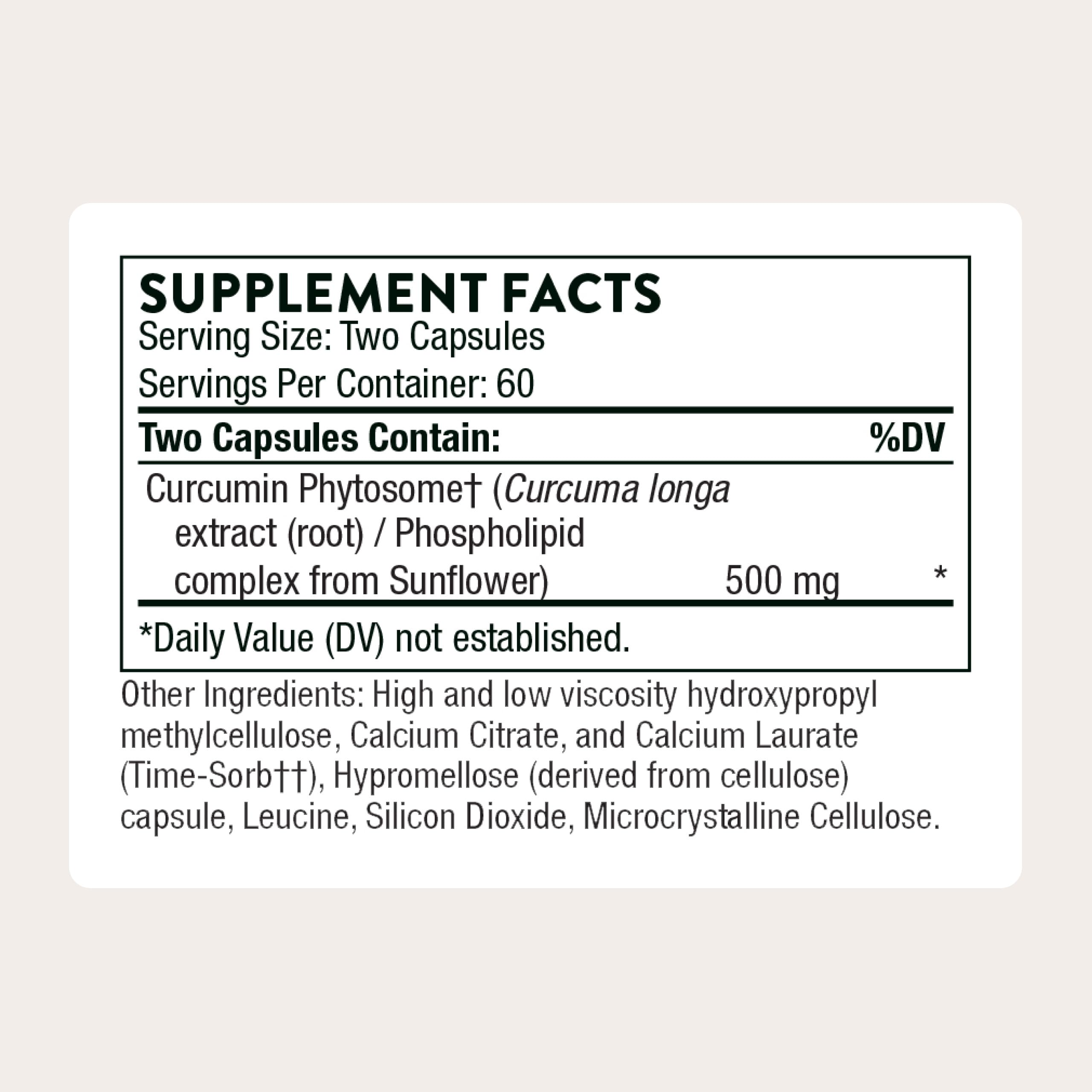 THORNE Curcumin Supplement 500mg Meriva Capsules side view