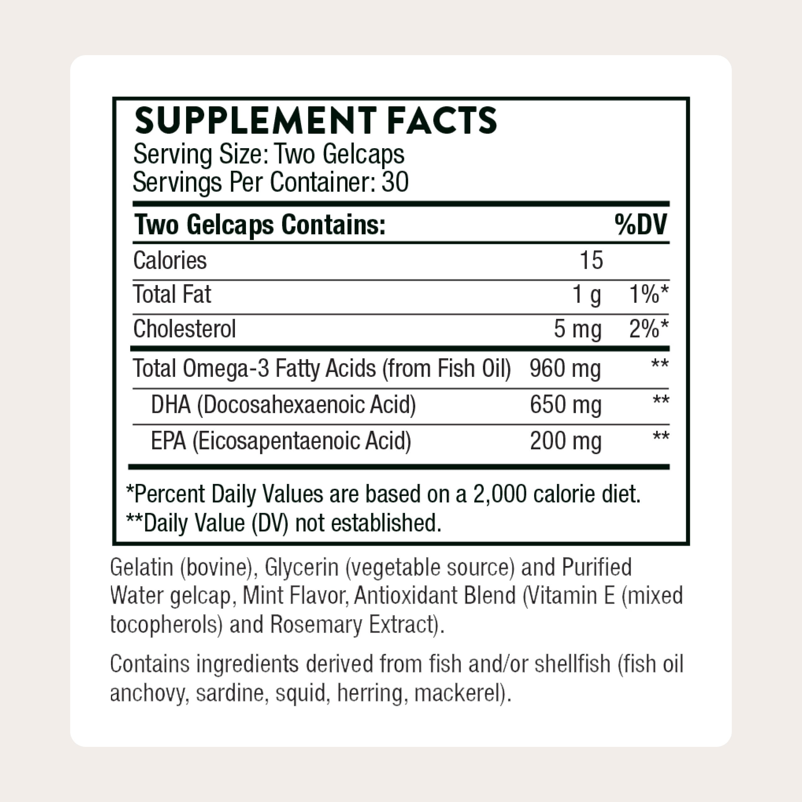 THORNE DHA Omega-3 Supplement 650mg gelcaps packaging