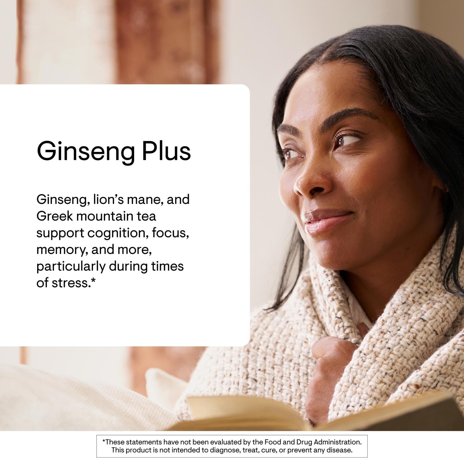 THORNE Ginseng Plus Daily Supplement capsules on a wooden surface