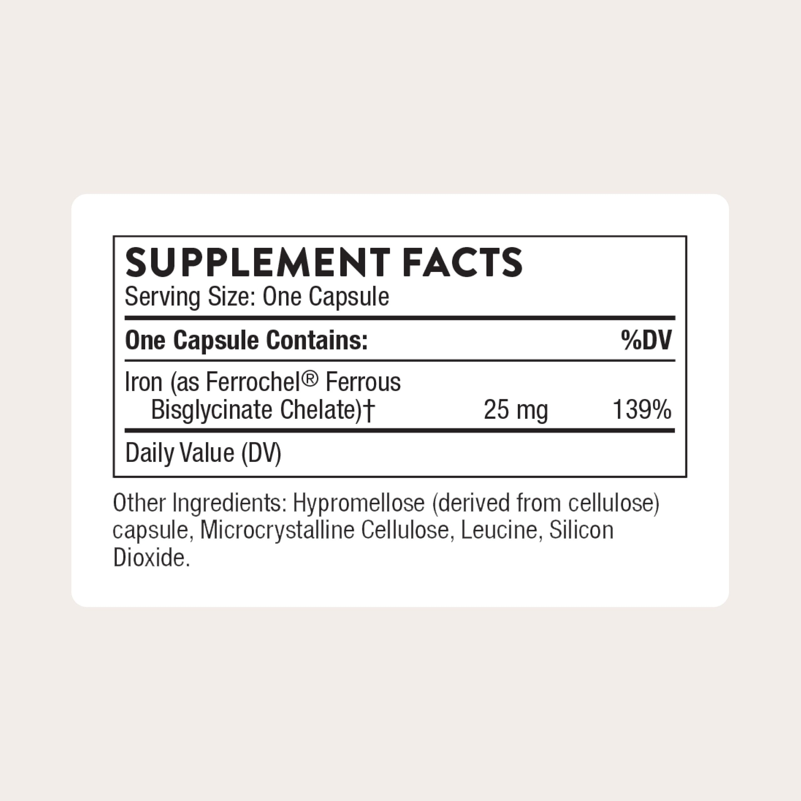THORNE Iron Bisglycinate Capsules bottle with label