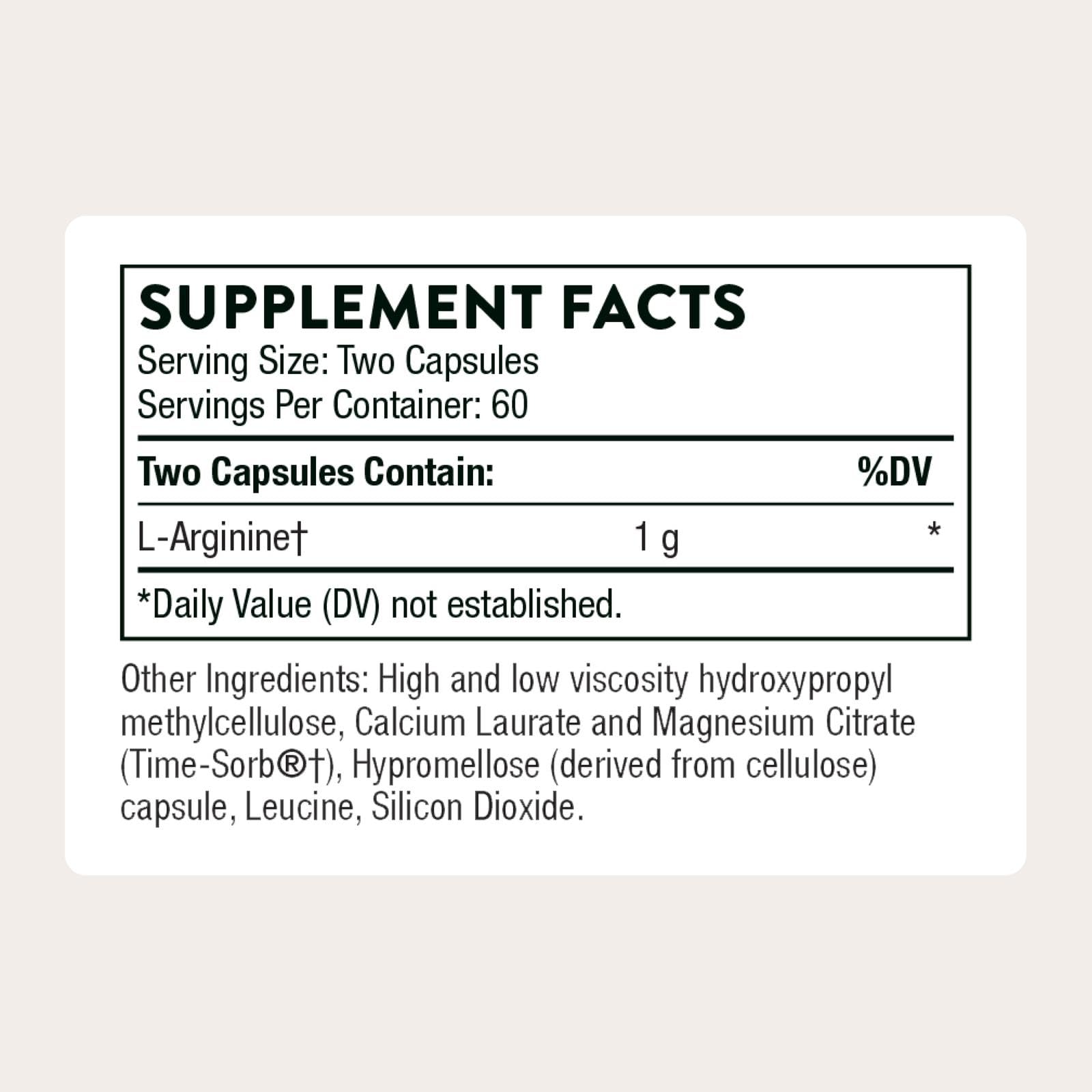 THORNE L-Arginine 1g capsules back view