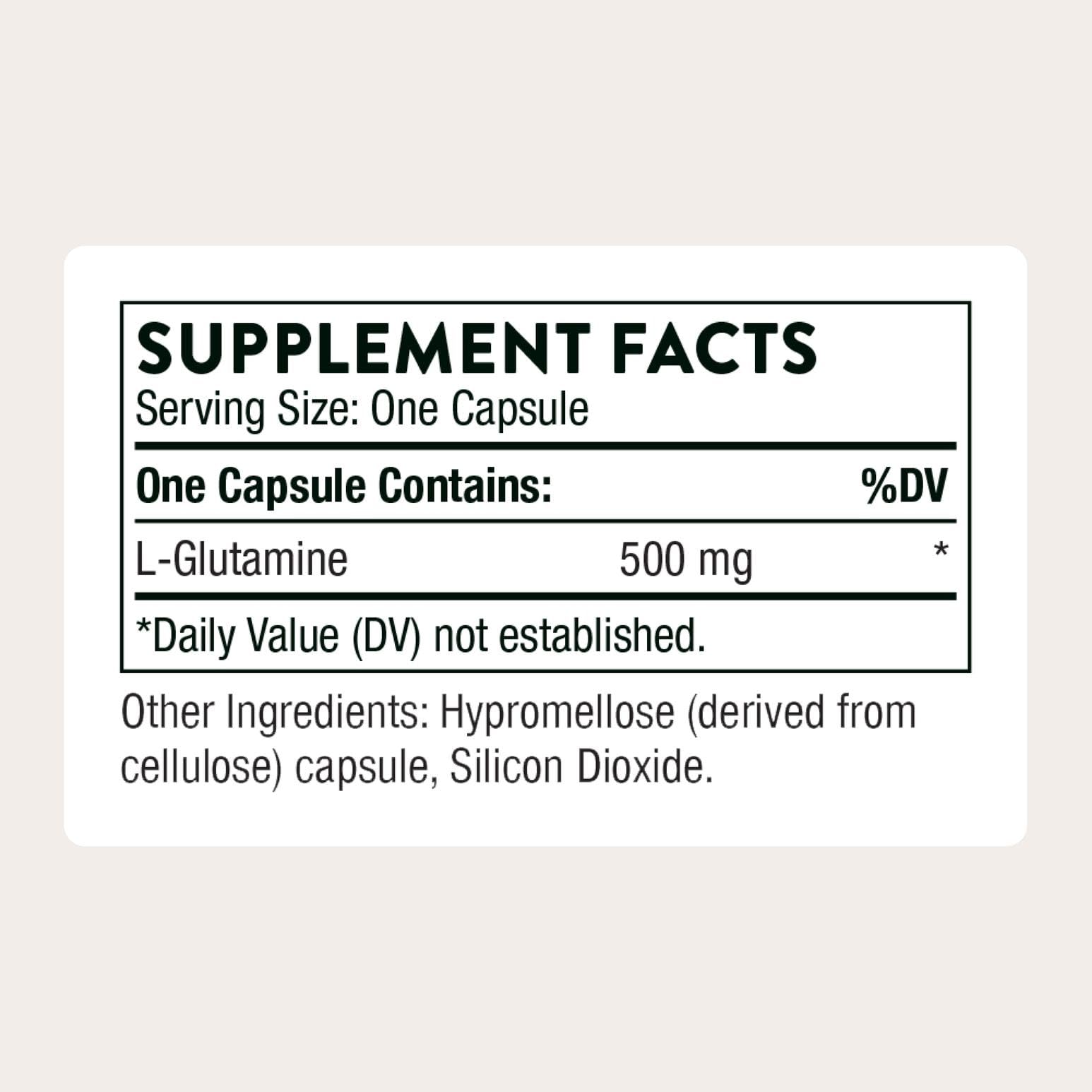 THORNE L-Glutamine 500mg Capsules back view