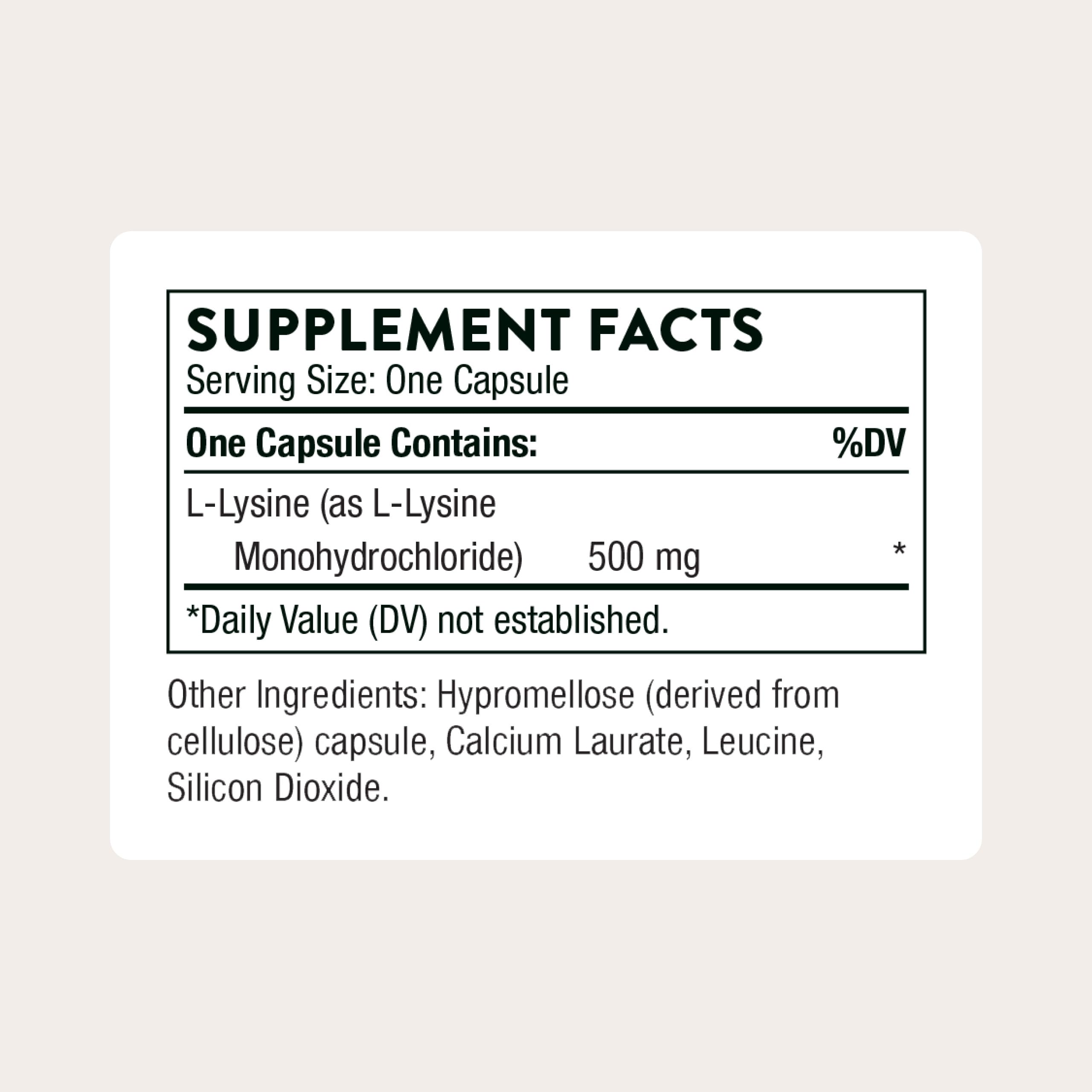 THORNE L-Lysine 500mg Supplement side view showing capsule