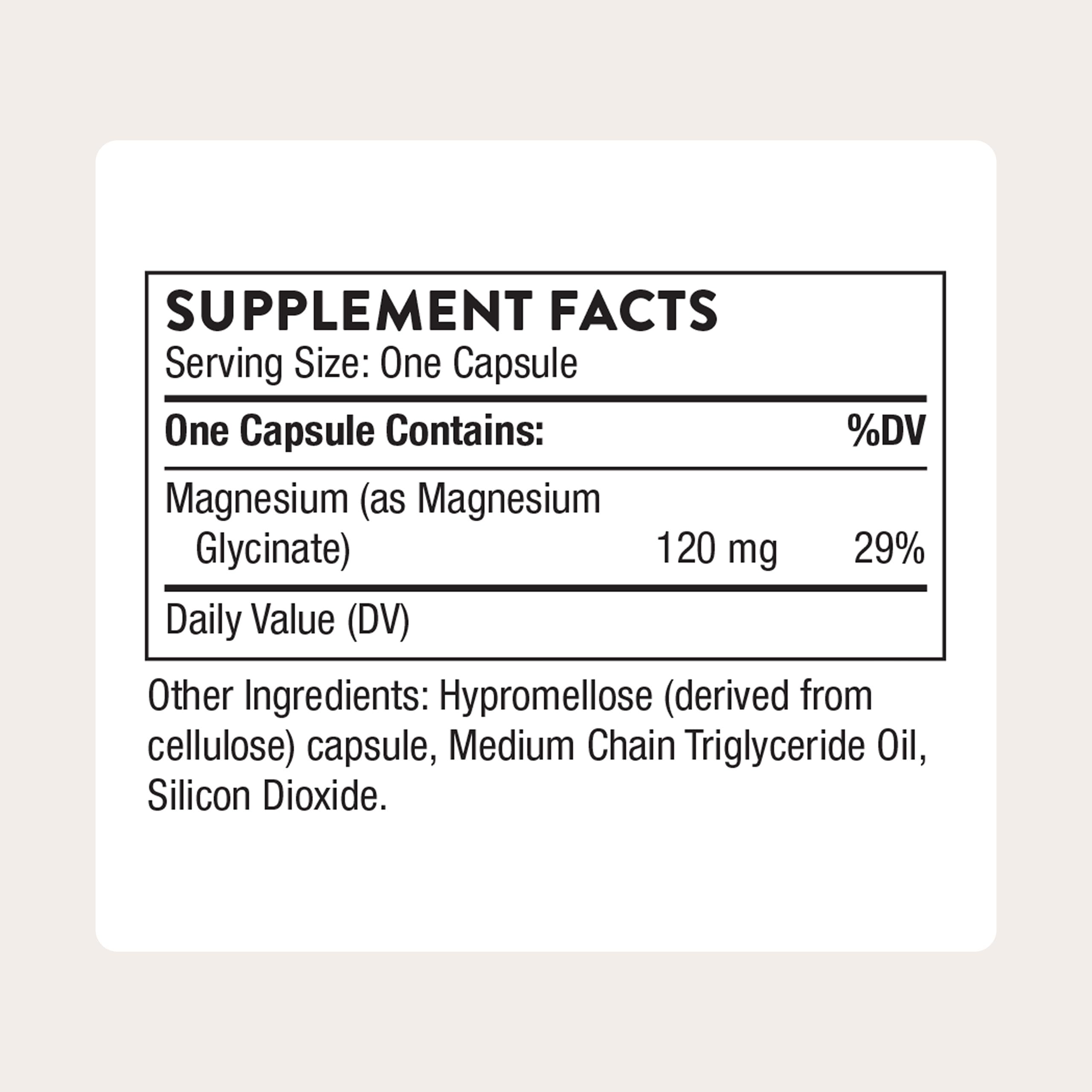 THORNE Magnesium Glycinate 120mg supplement side view