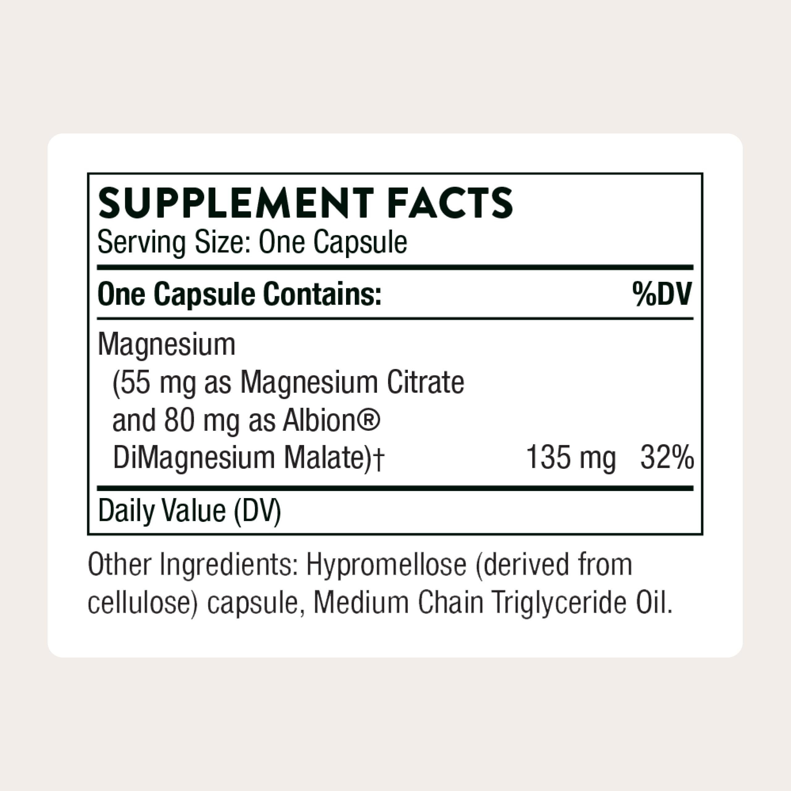 THORNE Magnesium Supplement 135mg side view