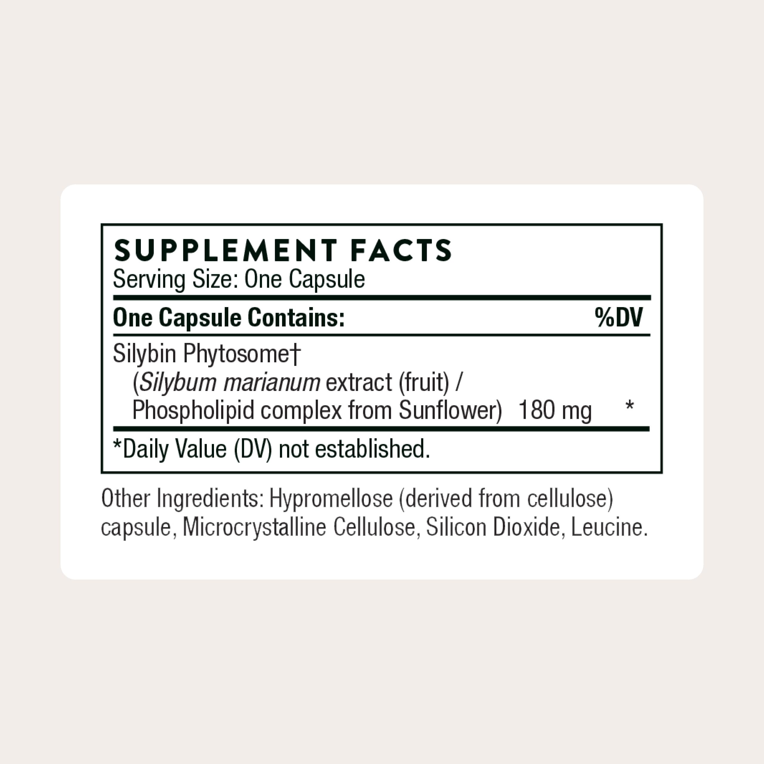 THORNE Milk Thistle Supplement 180mg Silybin Phytosome capsule side view