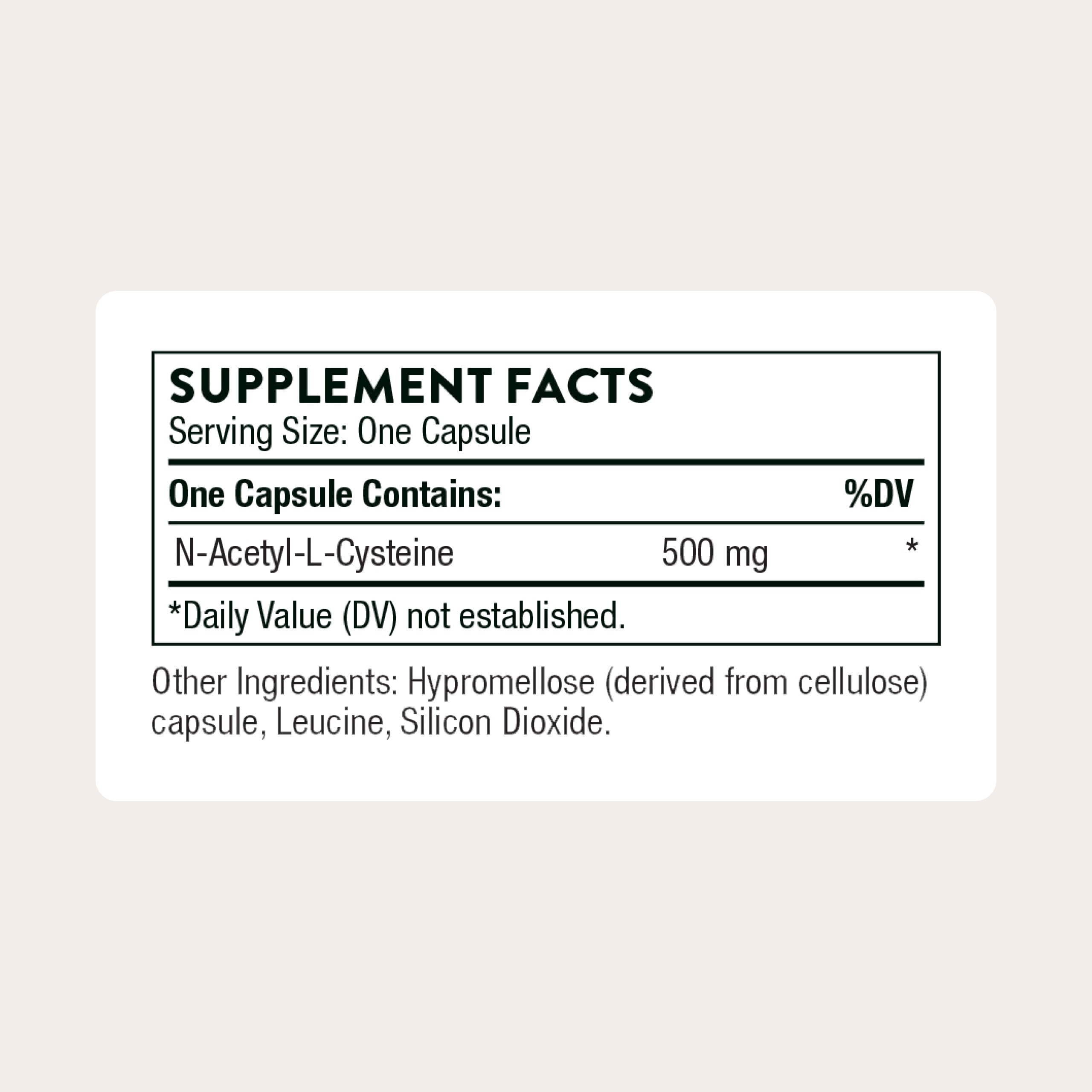 THORNE N-Acetyl-L-Cysteine 500mg Capsules side view