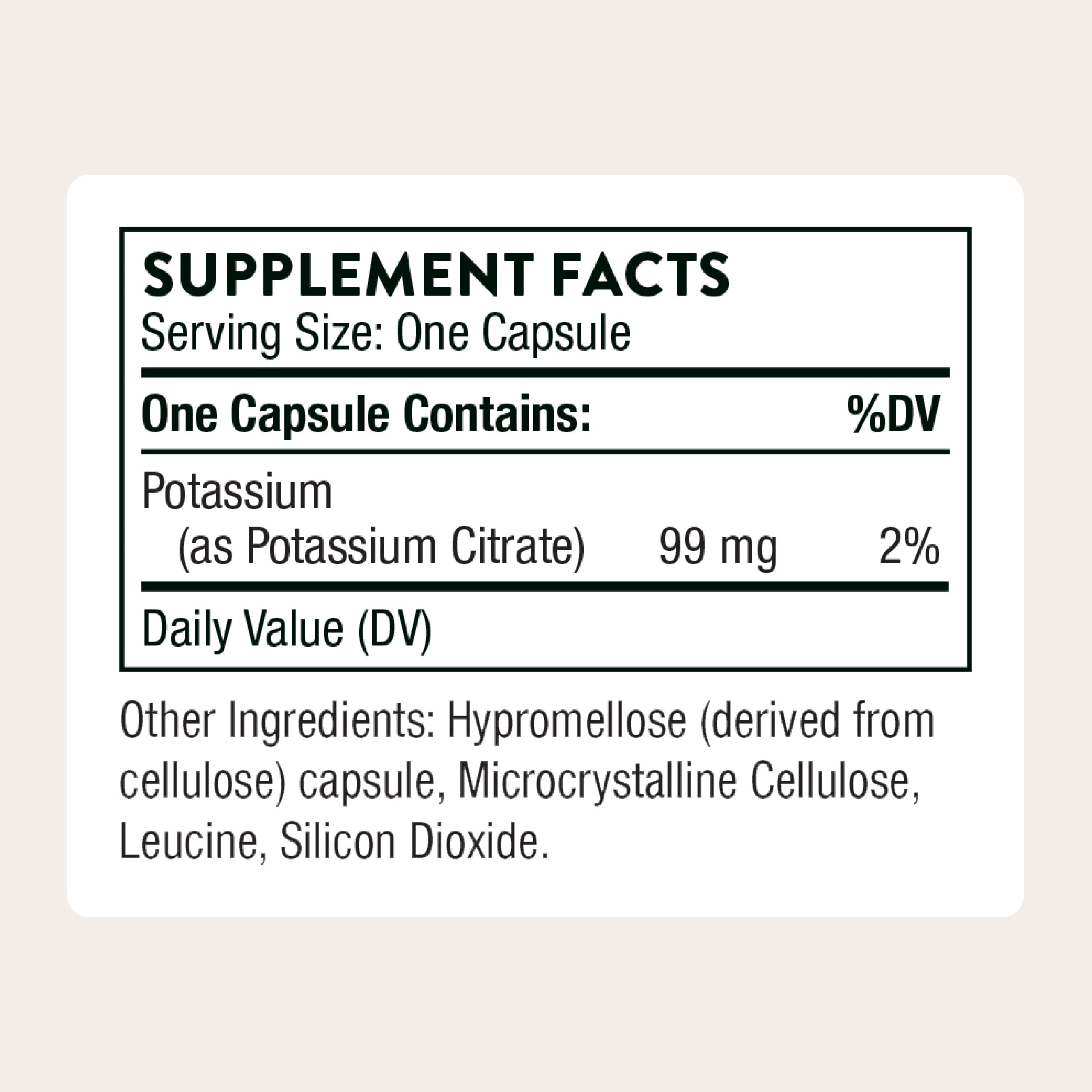 THORNE Potassium Citrate Supplement 99mg side view