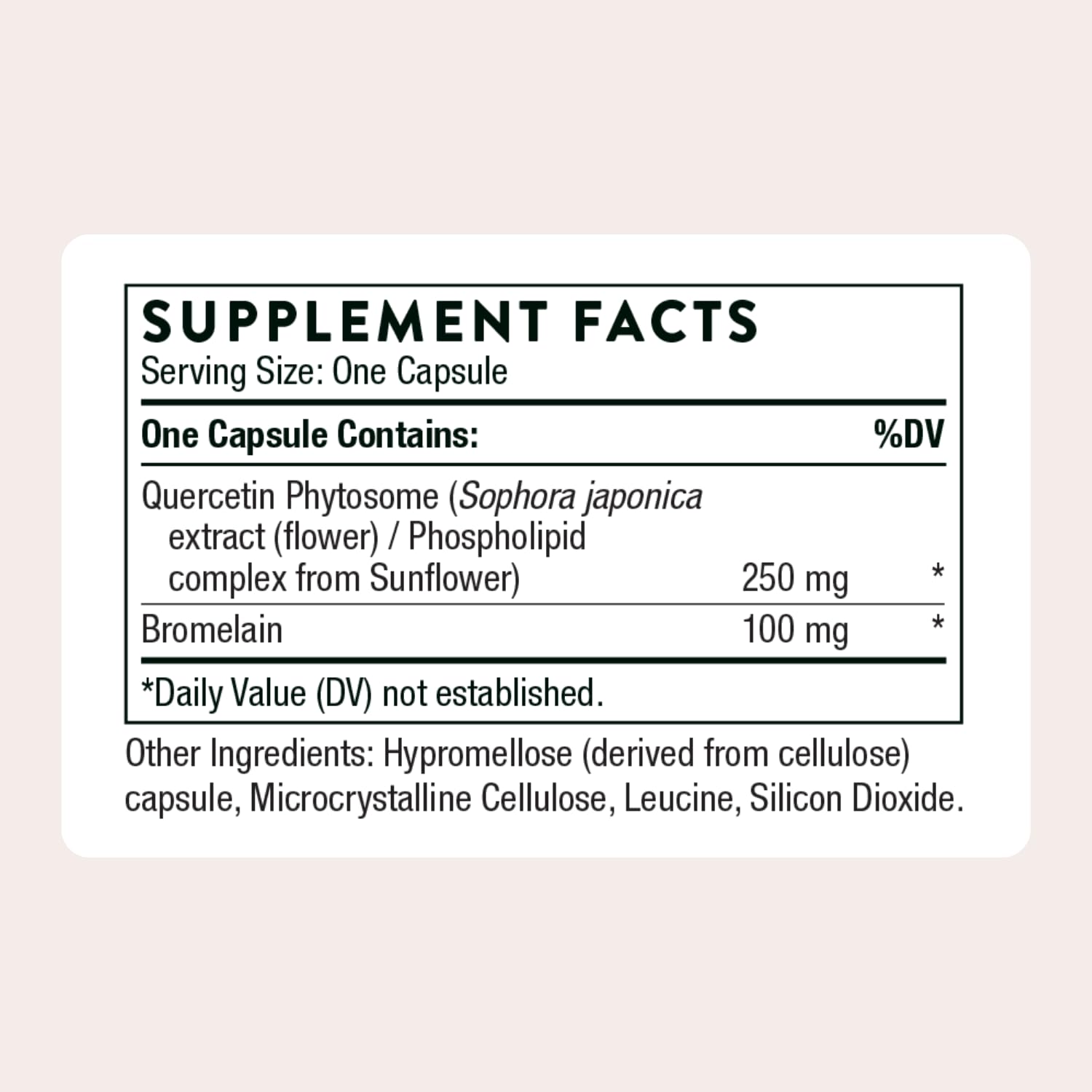 THORNE Quercetin Supplement 250mg capsule bottle side view