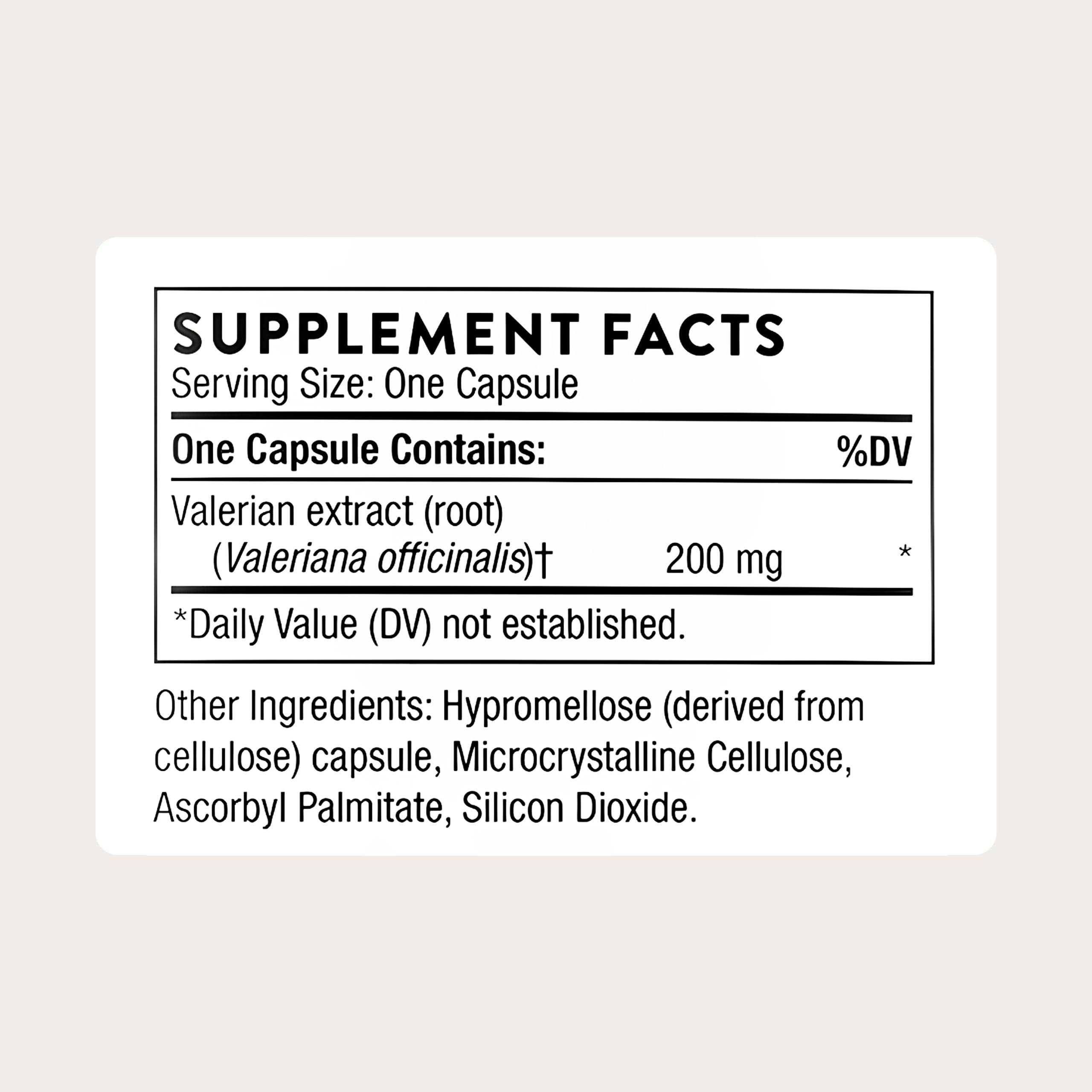 THORNE Valerian Root Capsules 200mg side view