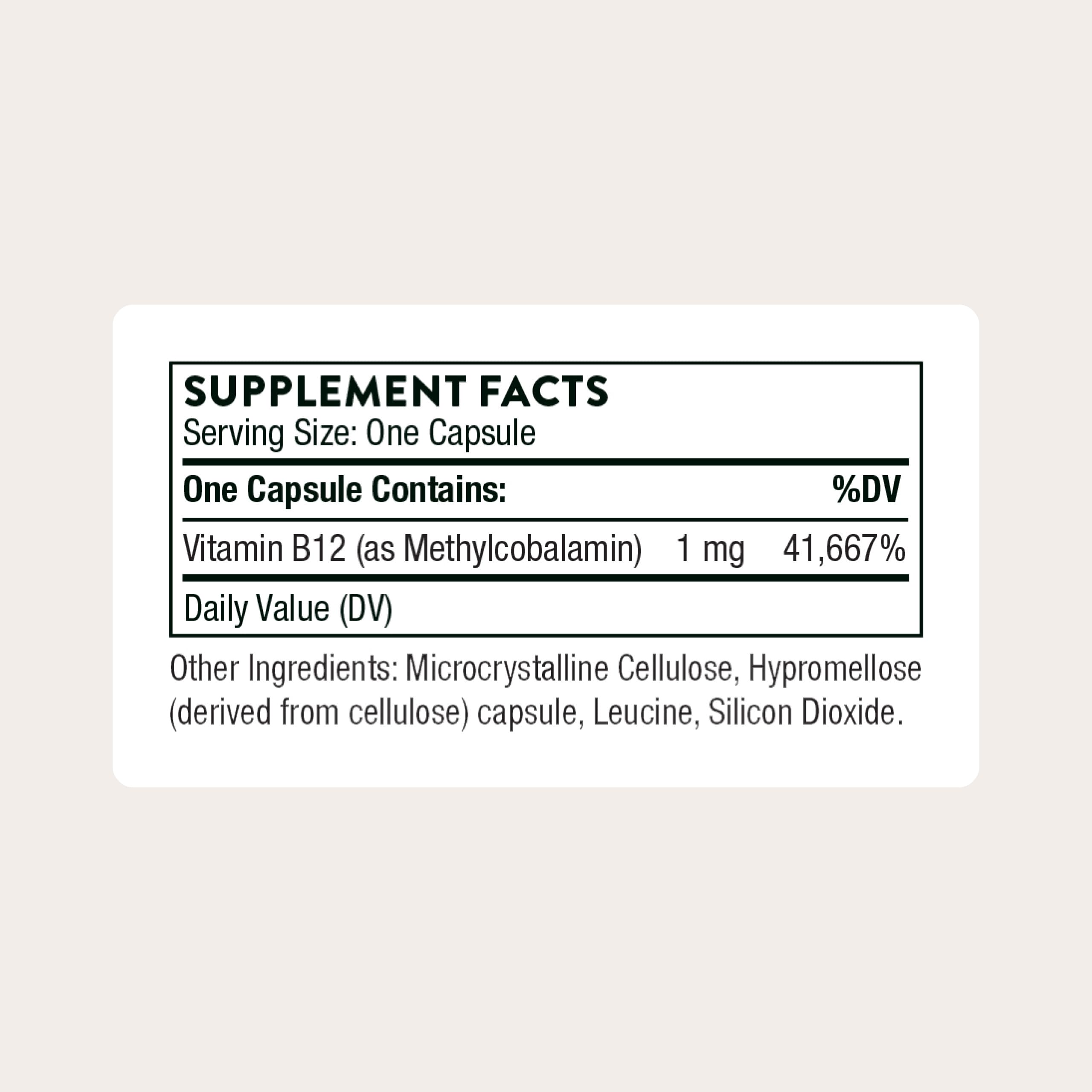 THORNE Vitamin B12 1mg capsule bottle side view