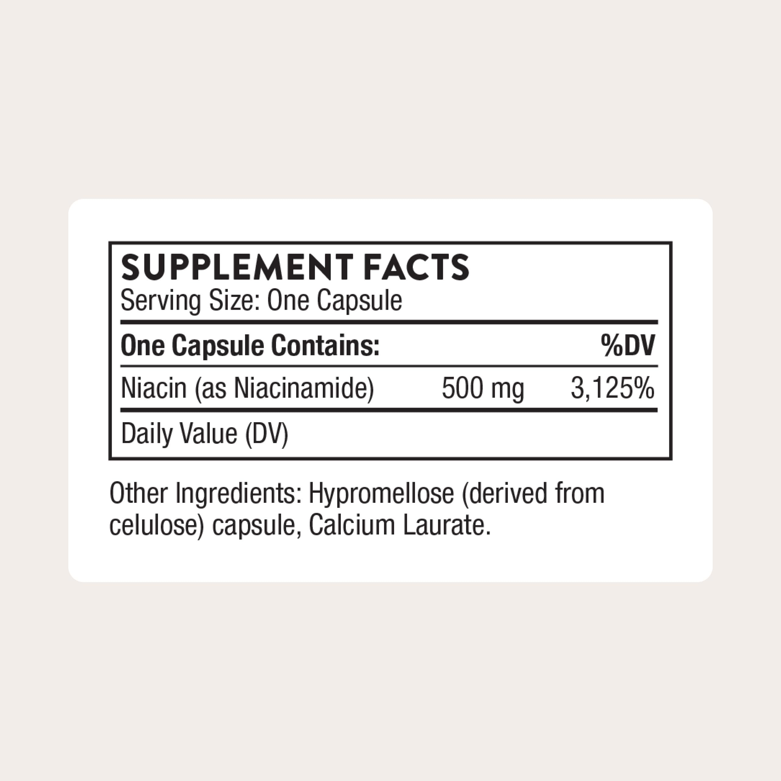 THORNE Vitamin B3 Niacinamide 500mg Capsules side view