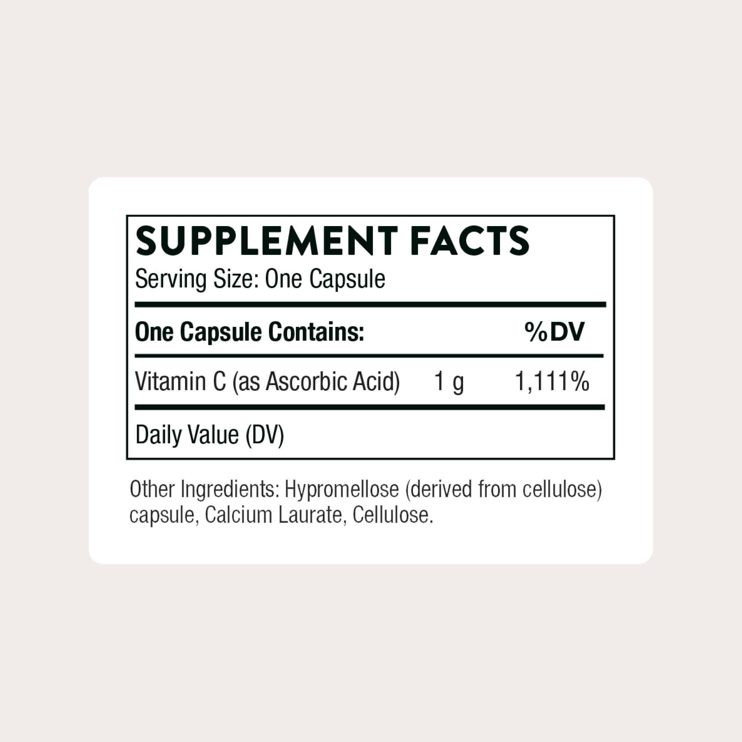 THORNE Vitamin C 1000mg Capsules side view