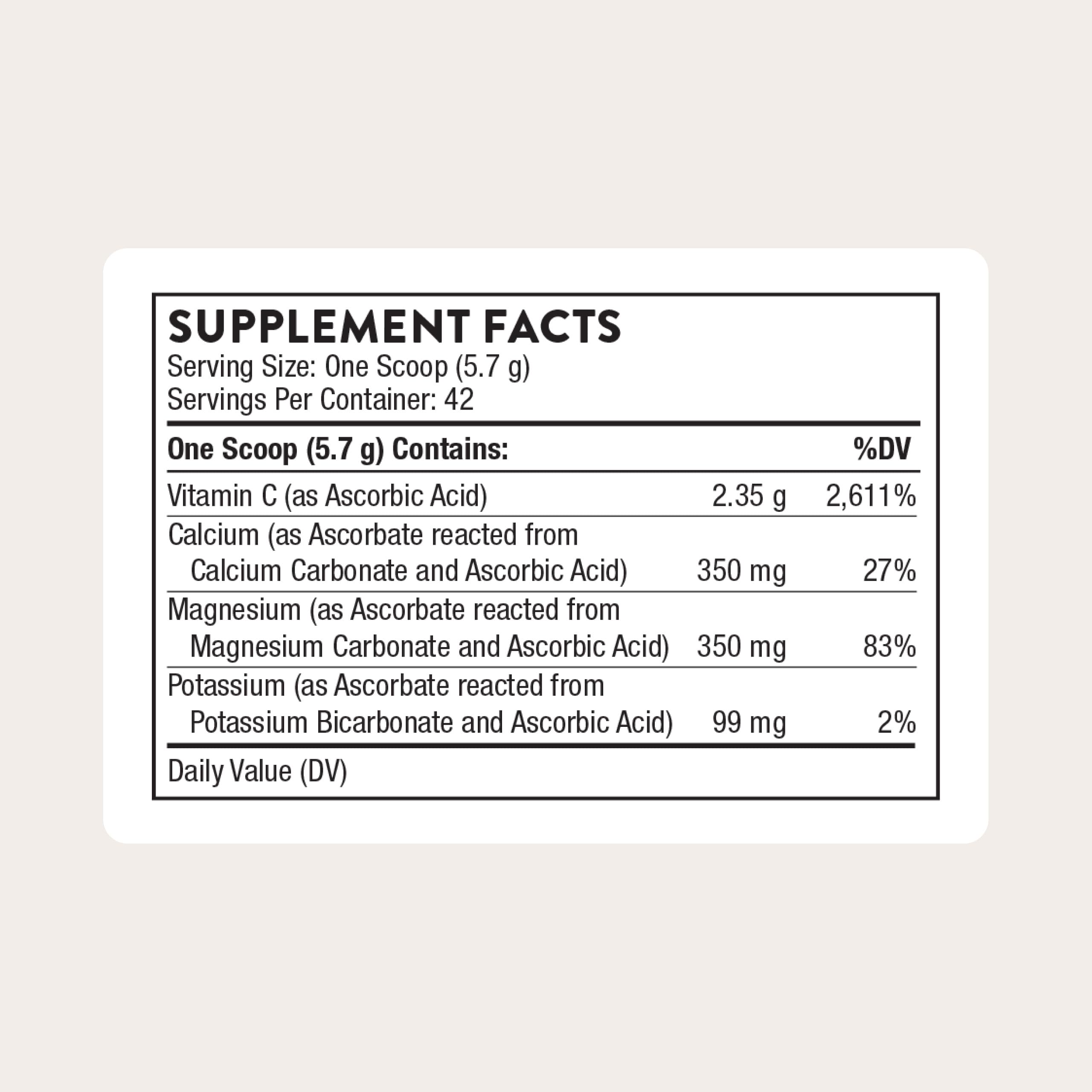THORNE Vitamin C Powder back view with ingredient list