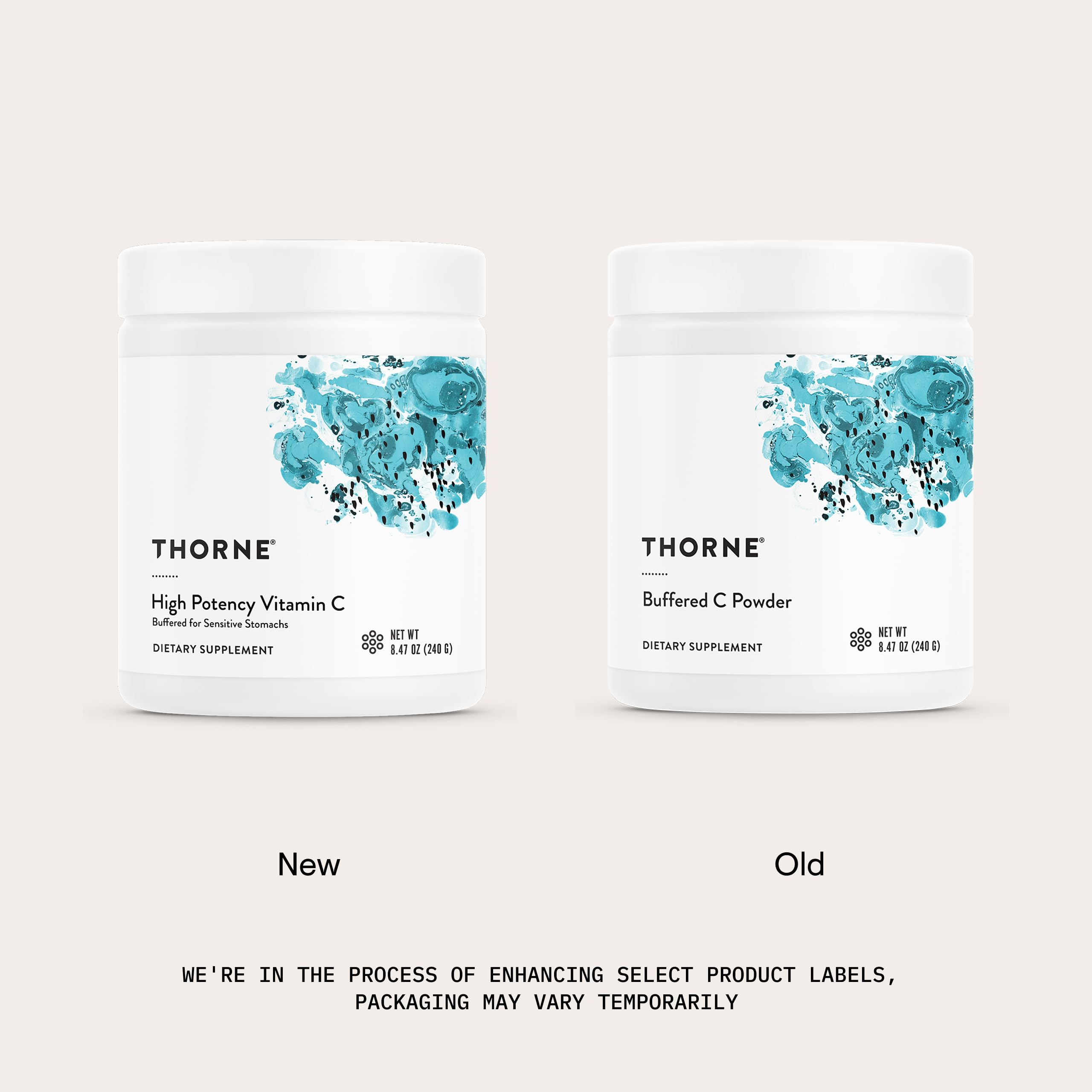 THORNE Vitamin C Powder side view showing scoop