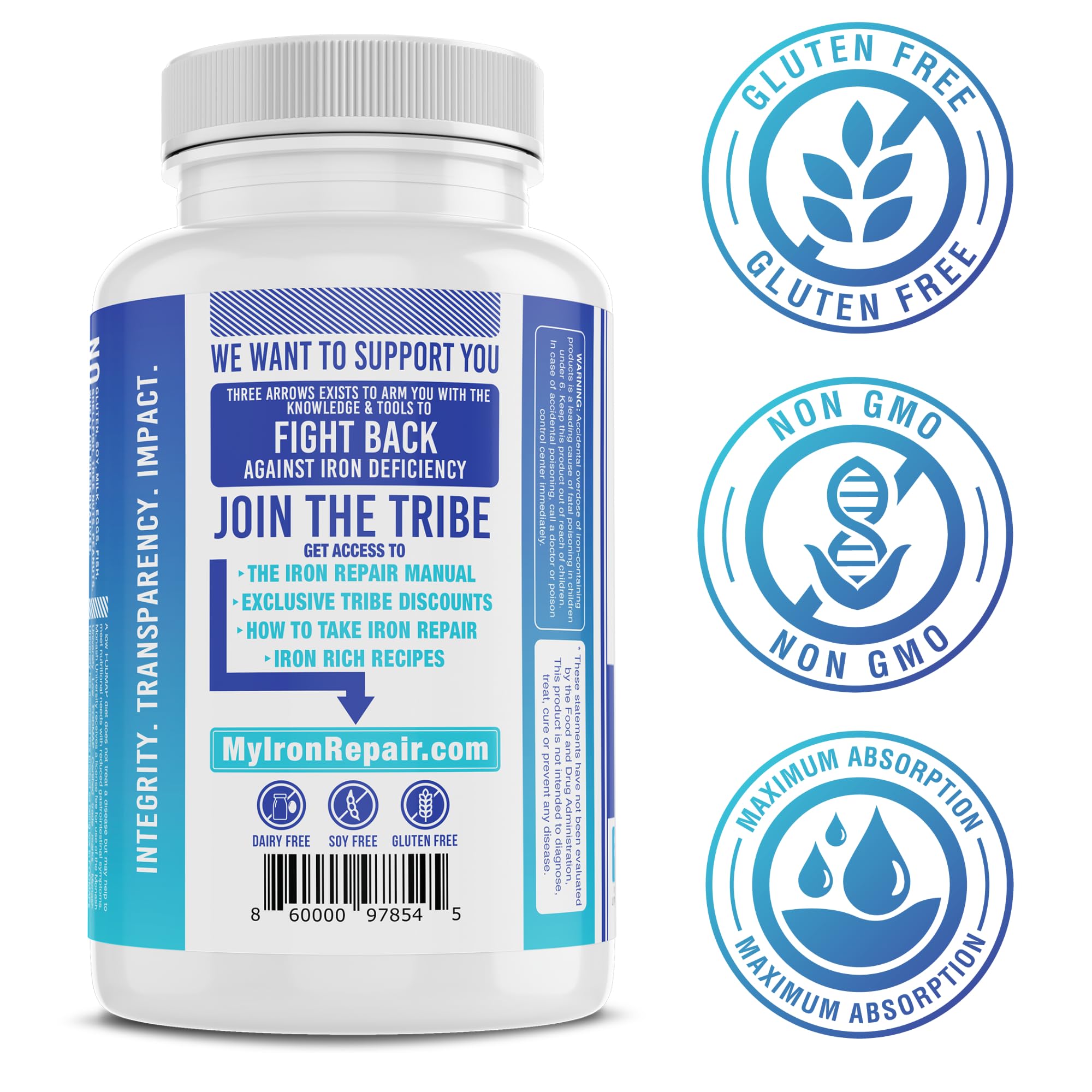 Three Arrows Iron Repair natural iron supplement capsule close-up