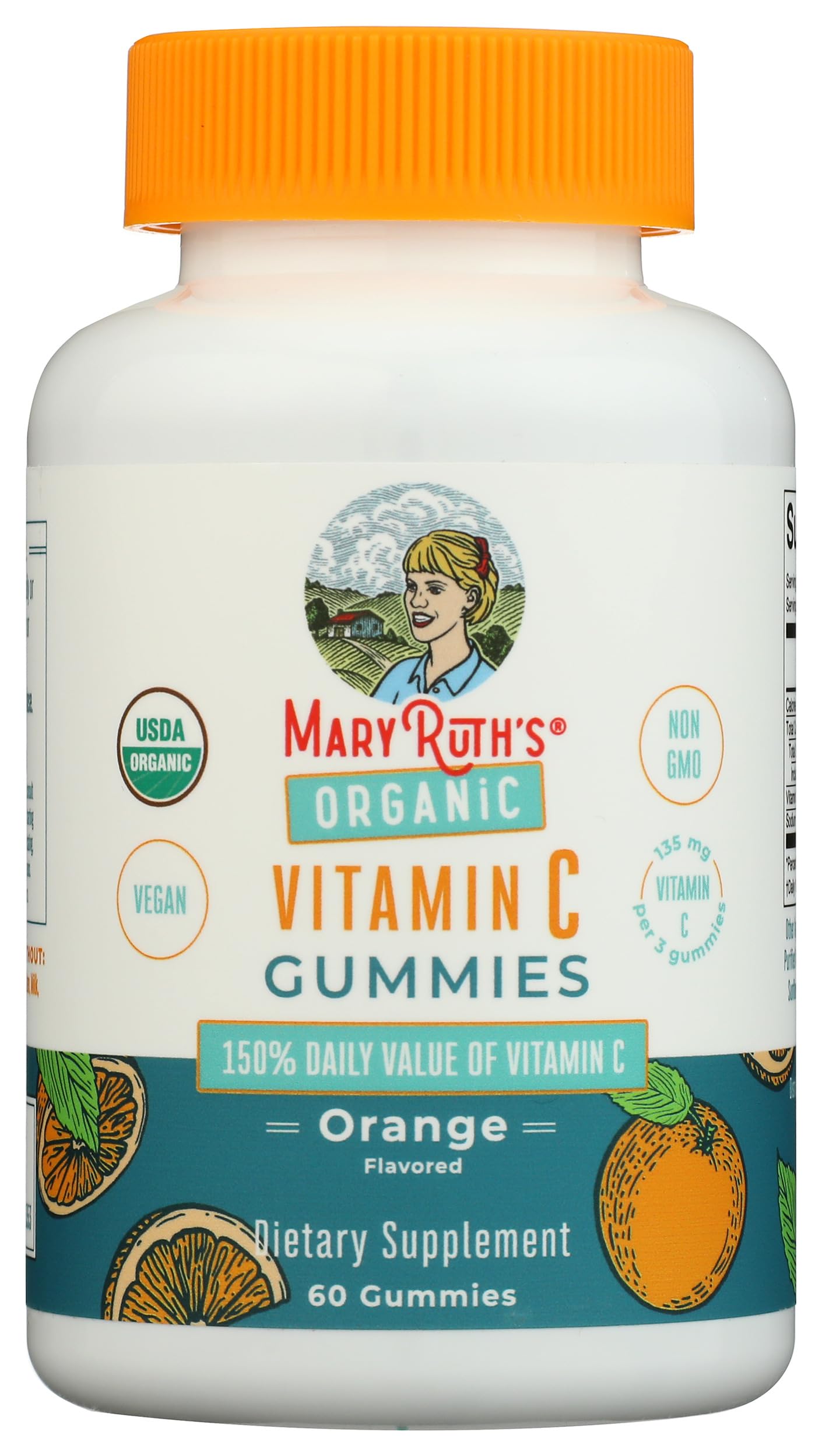 Three MARYRUTH'S Organic Vitamin C Gummies on a wooden surface