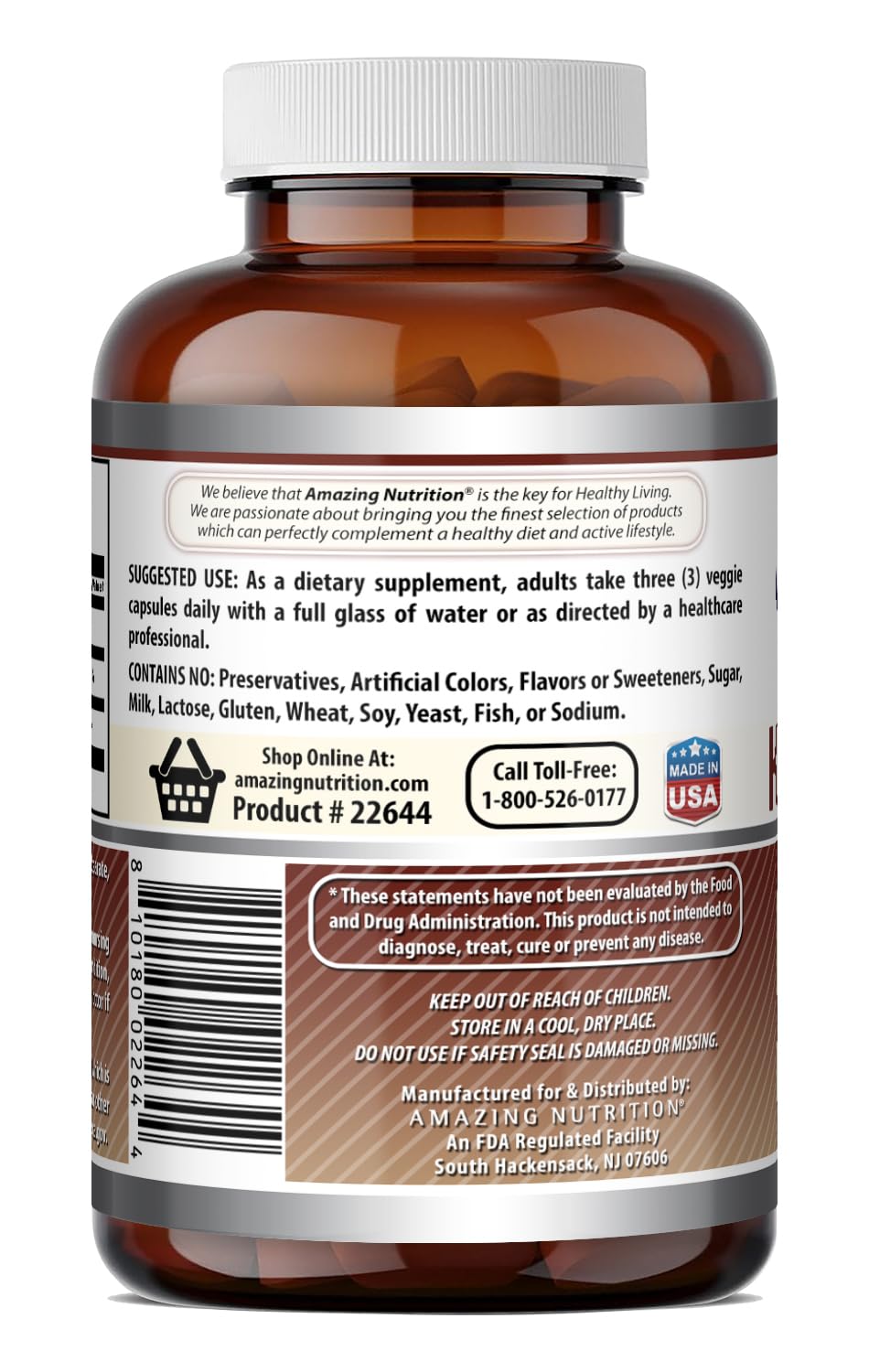 Three veggie capsules of Amazing Nutrition Konjac Root Supplement