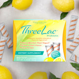 ThreeLac Probiotic Drink Mix close-up of lemon flavour packet