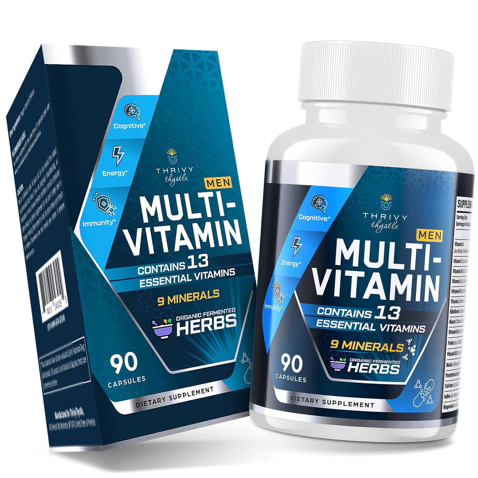 ThrivyThystle Men's Multivitamin front view with capsule bottle