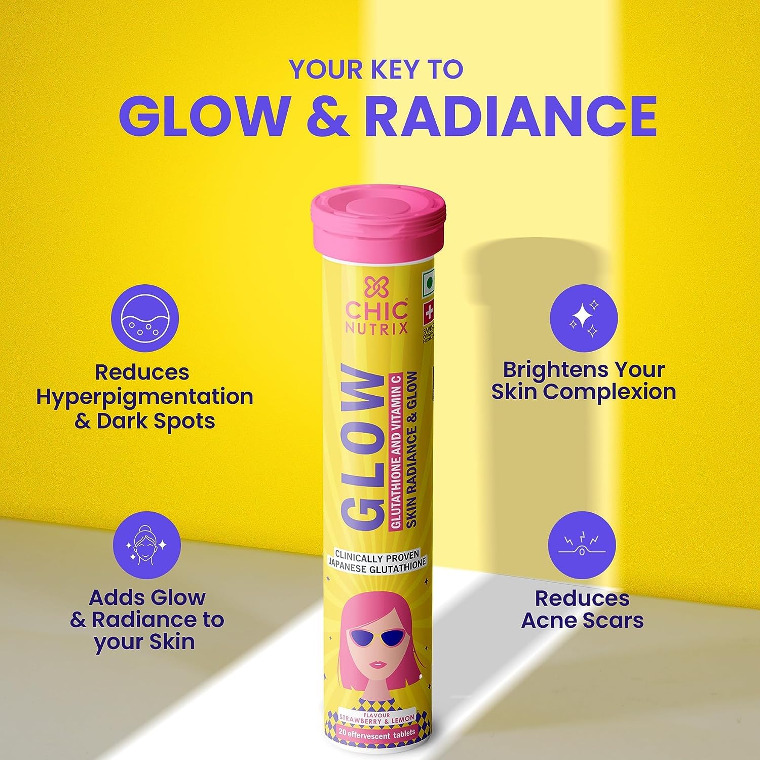 THRU Glow Effervescent Tablets side view with dimensions