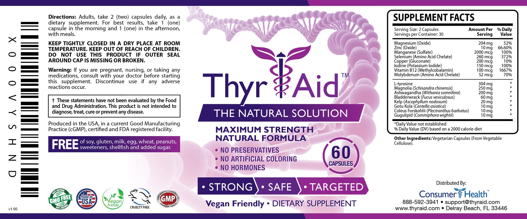 ThryAid Thyroid Extract Supplement 231g packaging on a table