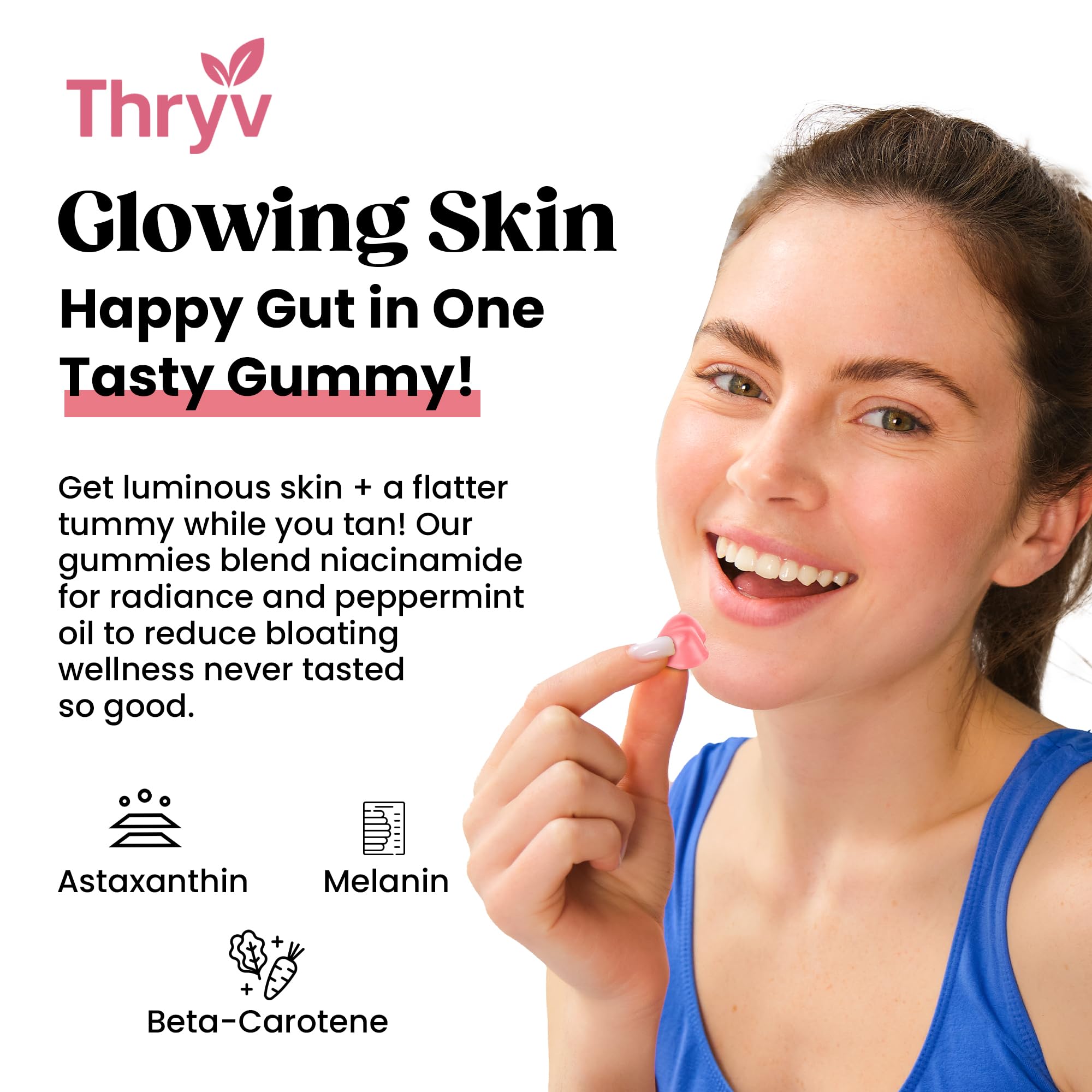 Thryv Glow Support Gummies in a hand for size reference