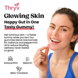 Thryv Glow Support Gummies in a hand for size reference