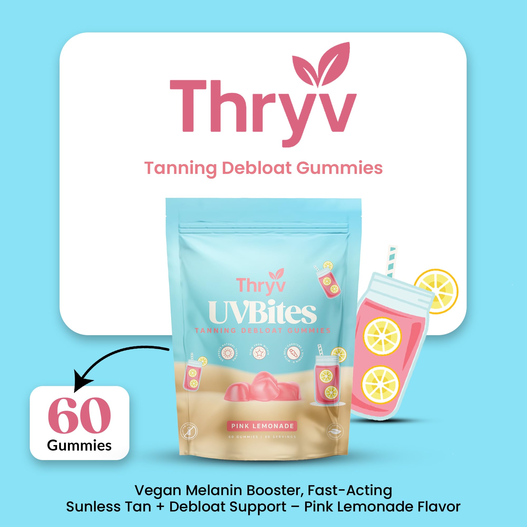 Thryv Glow Support Gummies pink lemonade flavour close-up