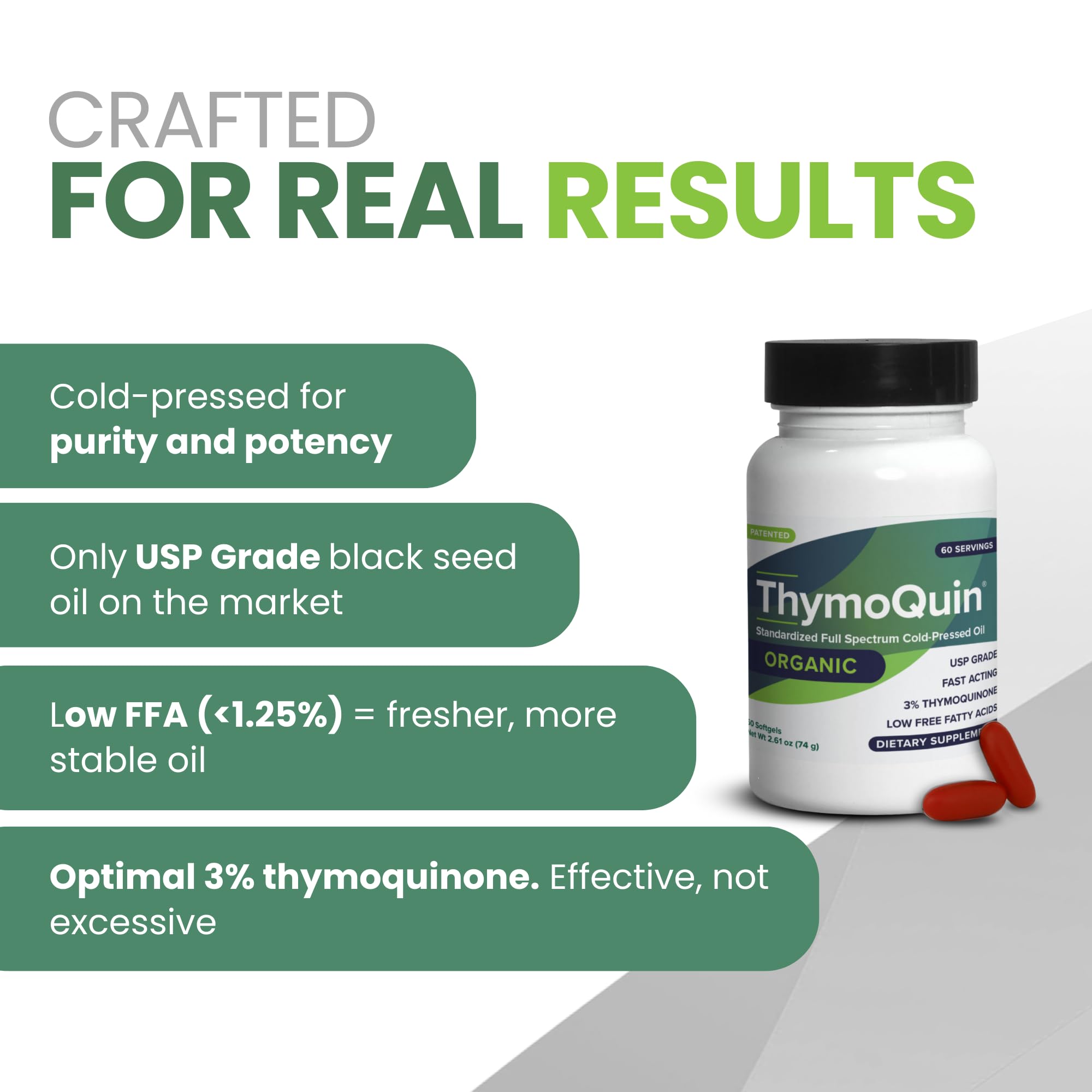 ThymoQuin Black Seed Oil Softgel Capsules back view with ingredient details