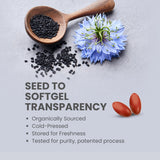 ThymoQuin Black Seed Oil Softgel Capsules with natural background