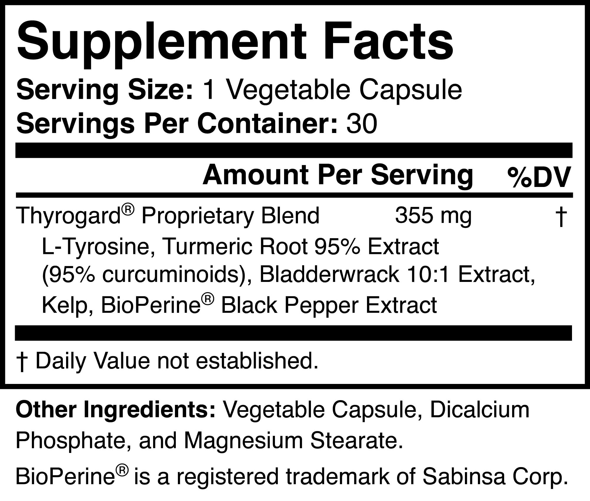 Thyrogard Thyroid Extract Supplement bottle with label details