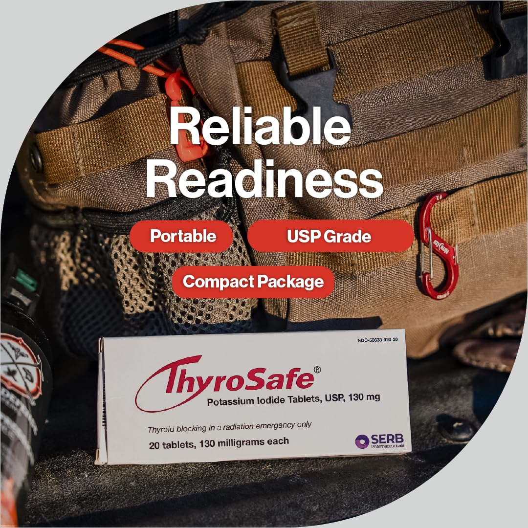THYROSAFE Potassium Iodide Tablets 130mg displayed with emergency kit