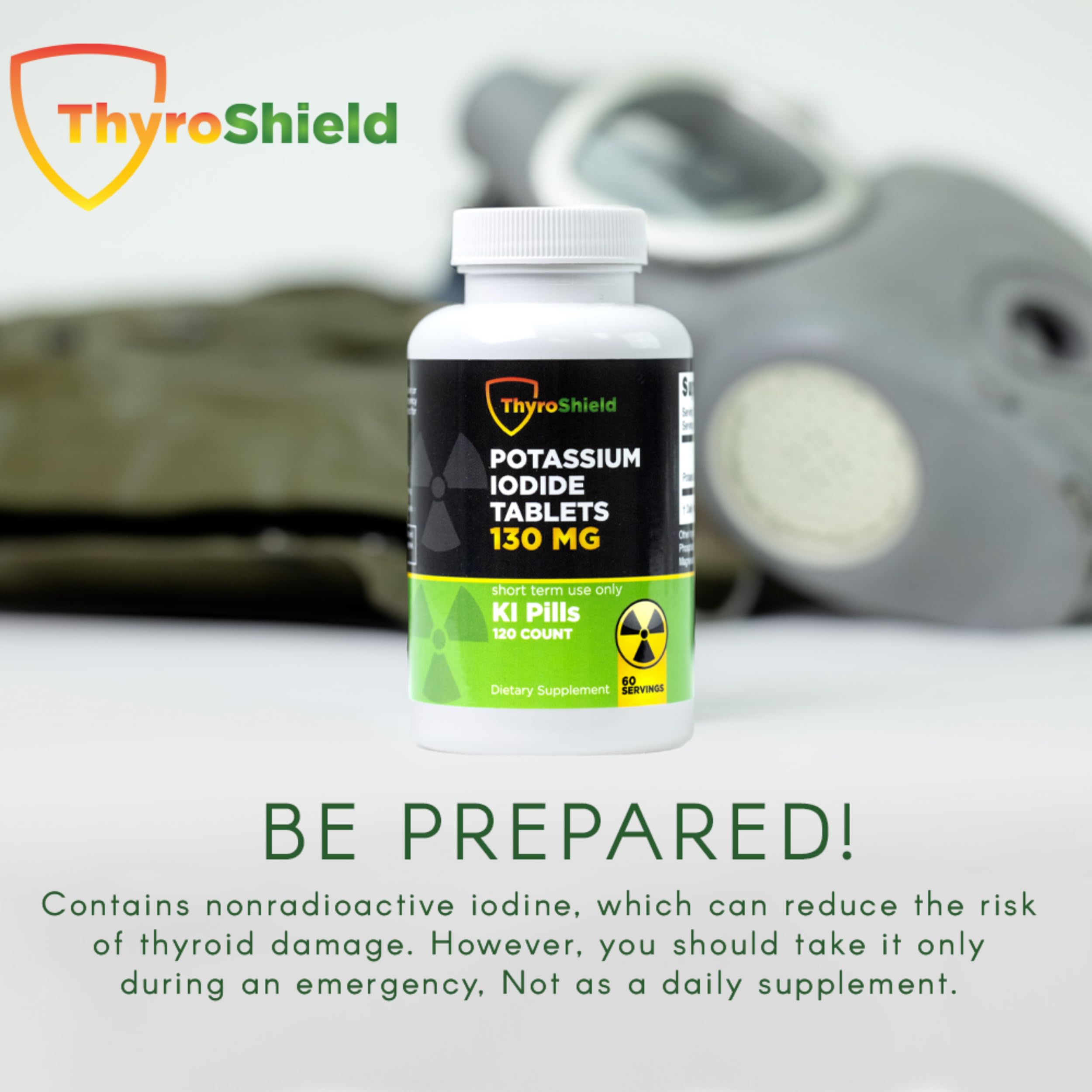 ThyroShield Potassium Iodide Tablets opened bottle showing tablets
