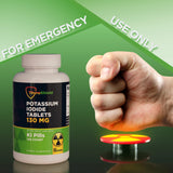 ThyroShield Potassium Iodide Tablets packaging on a wooden table