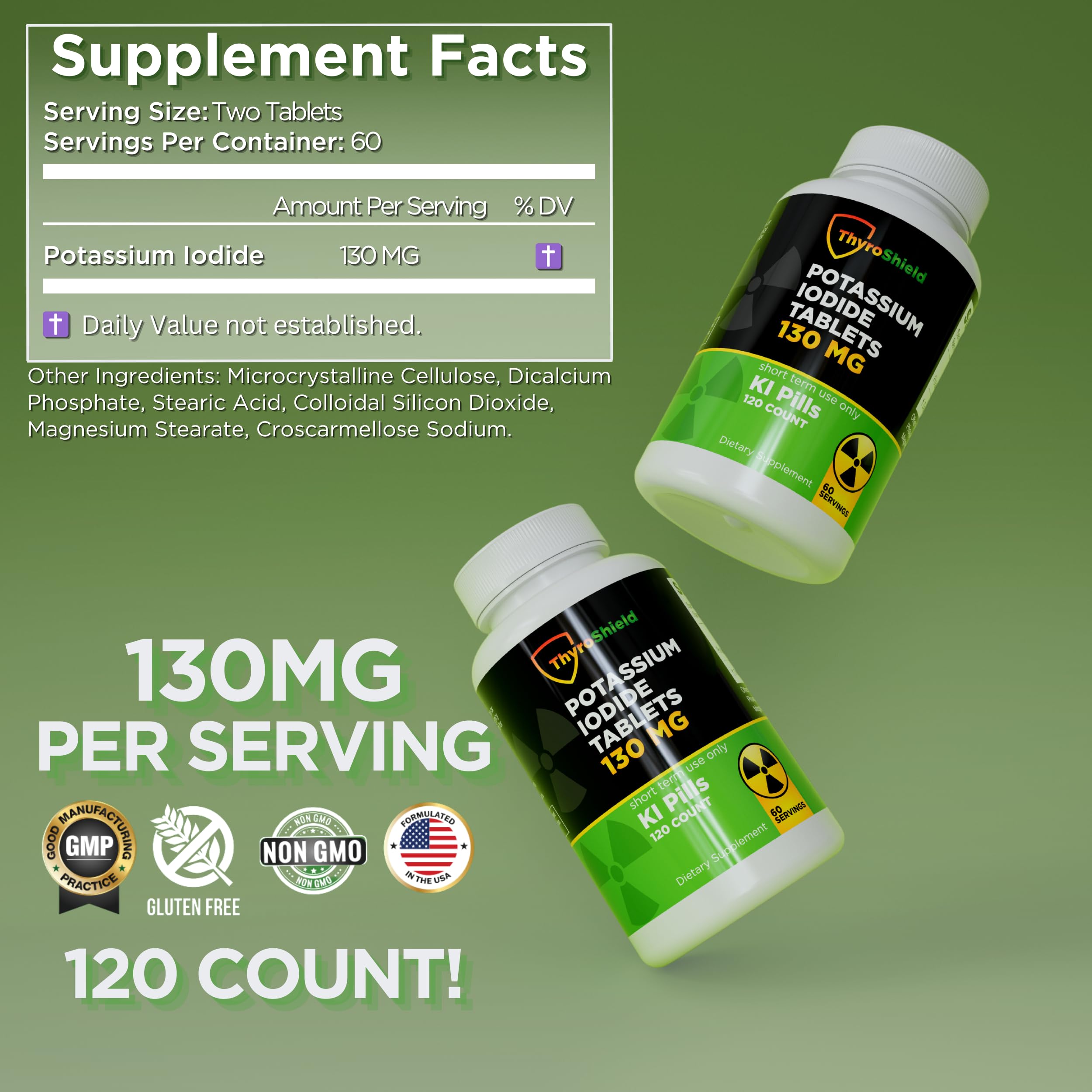 ThyroShield Potassium Iodide Tablets side view with dosage information