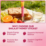 Tideon Shilajit Honey Sticks displayed with natural ingredients
