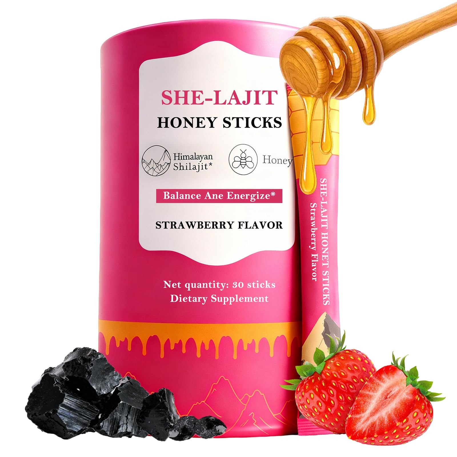 Tideon Shilajit Honey Sticks front view with strawberry flavour