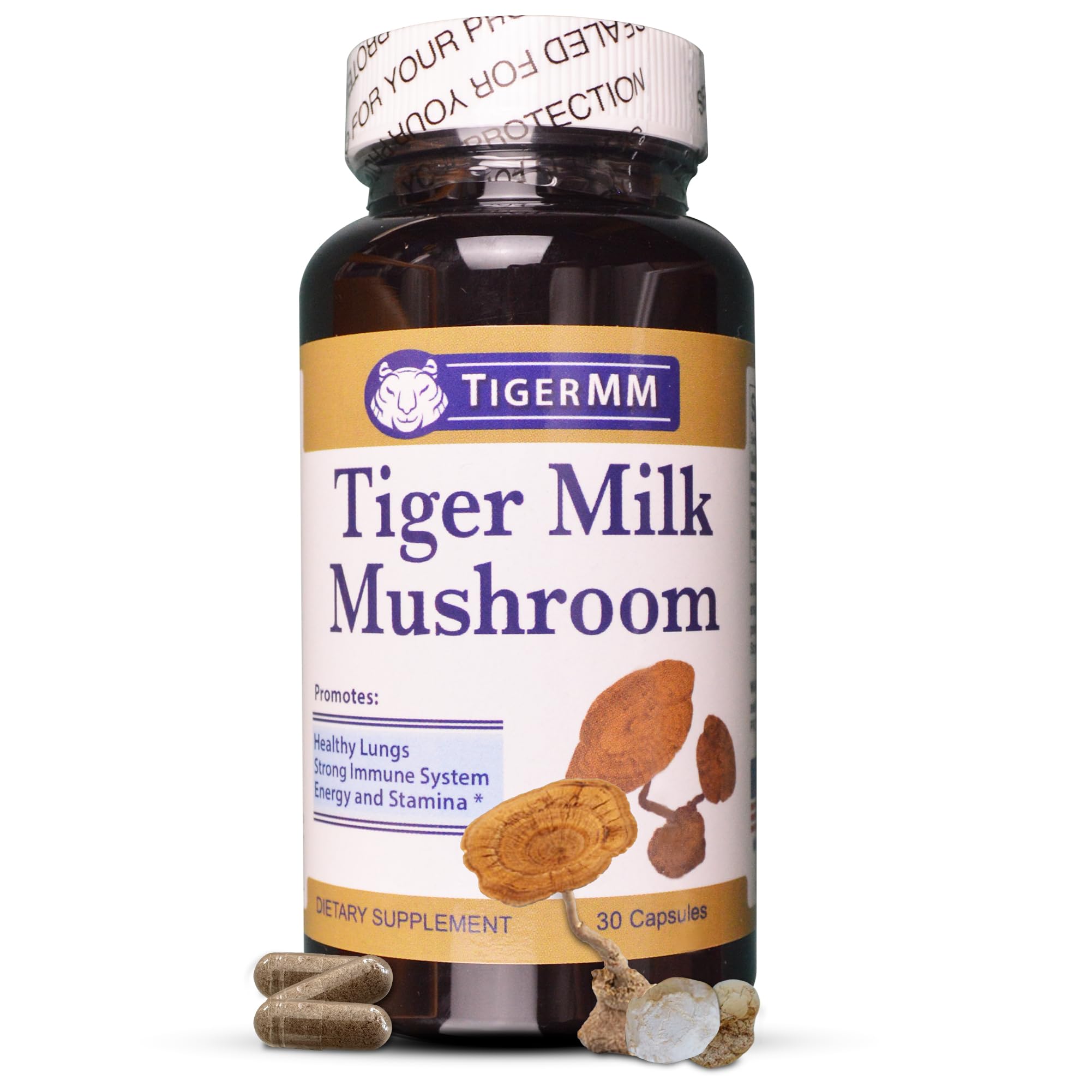 TIGERMM Organic Tiger Milk Mushroom 30 veggie capsules front view
