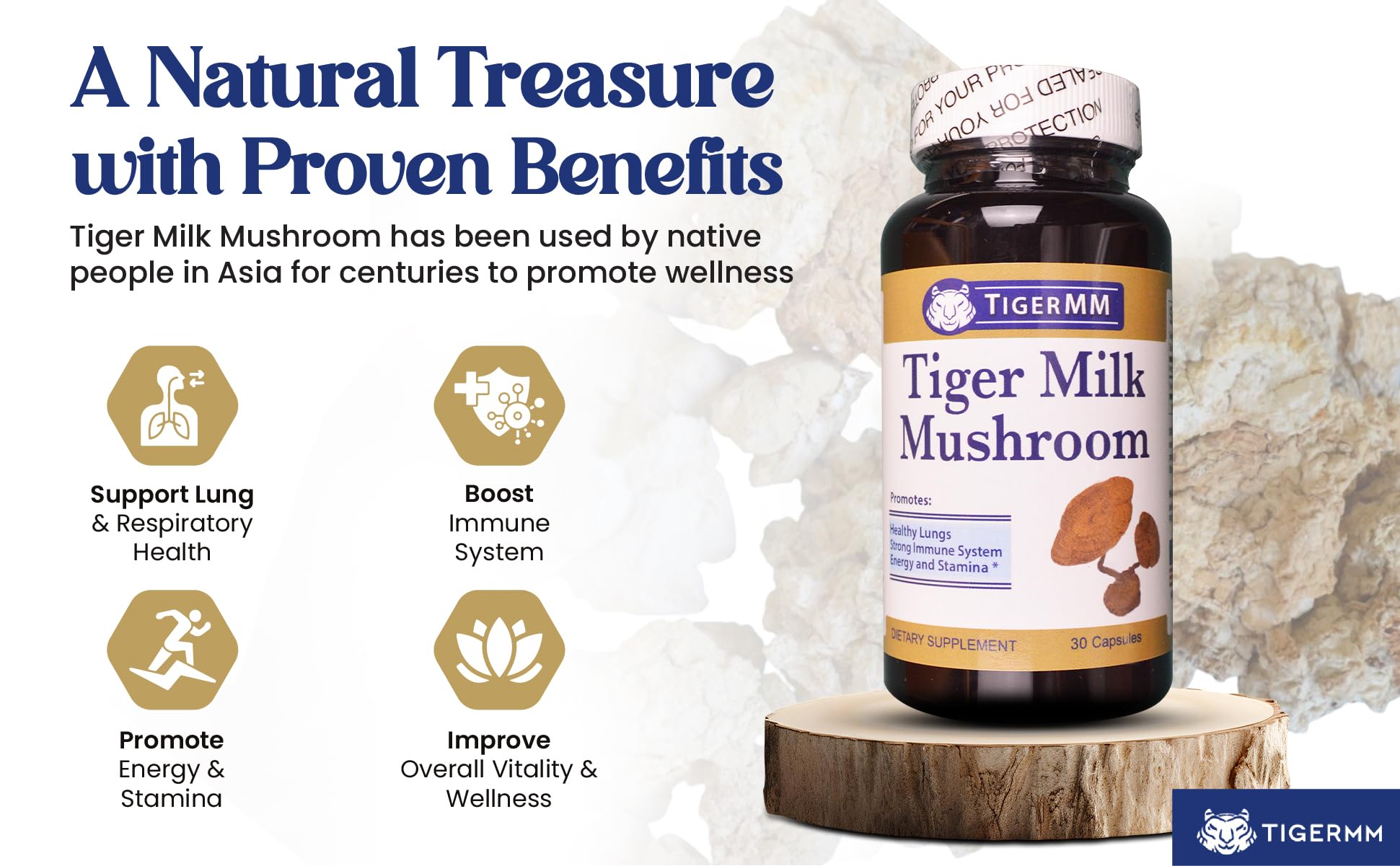 TIGERMM Organic Tiger Milk Mushroom bottle with label