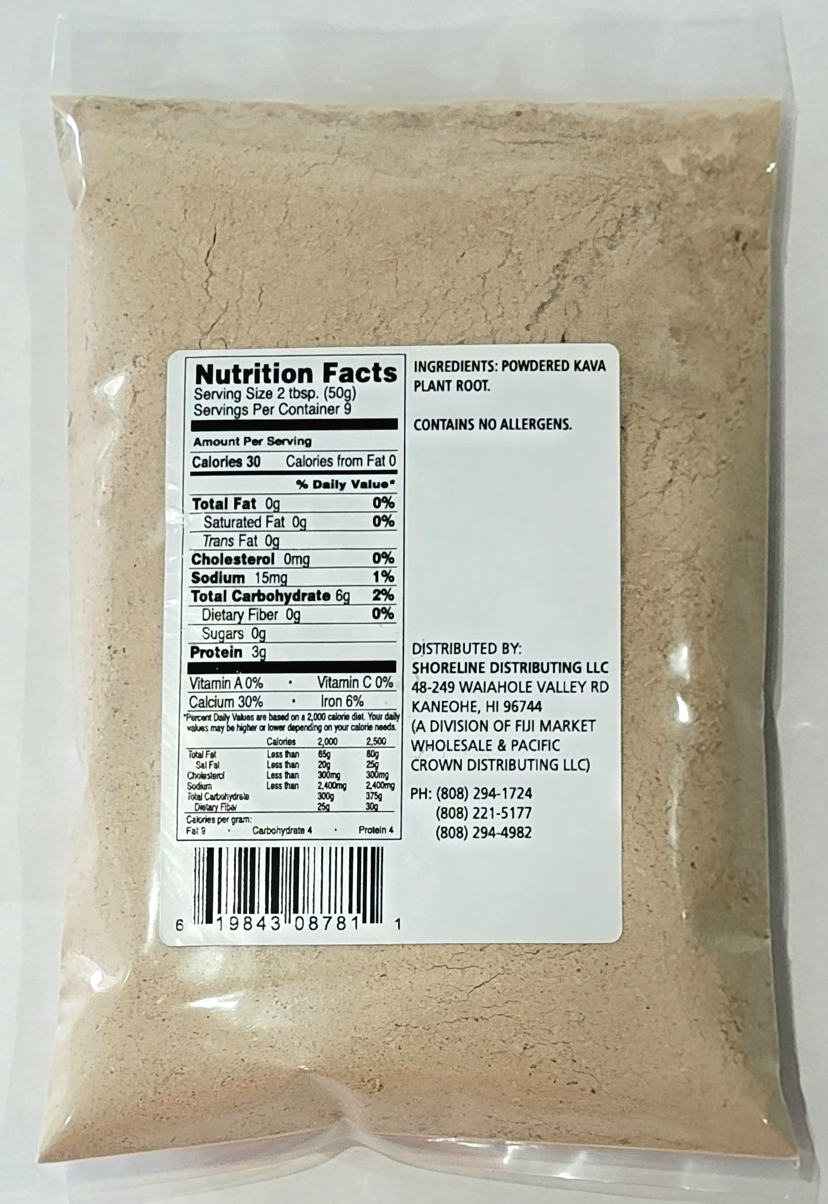 Tikaram's Kava Kava Powder 222g side view with ingredients