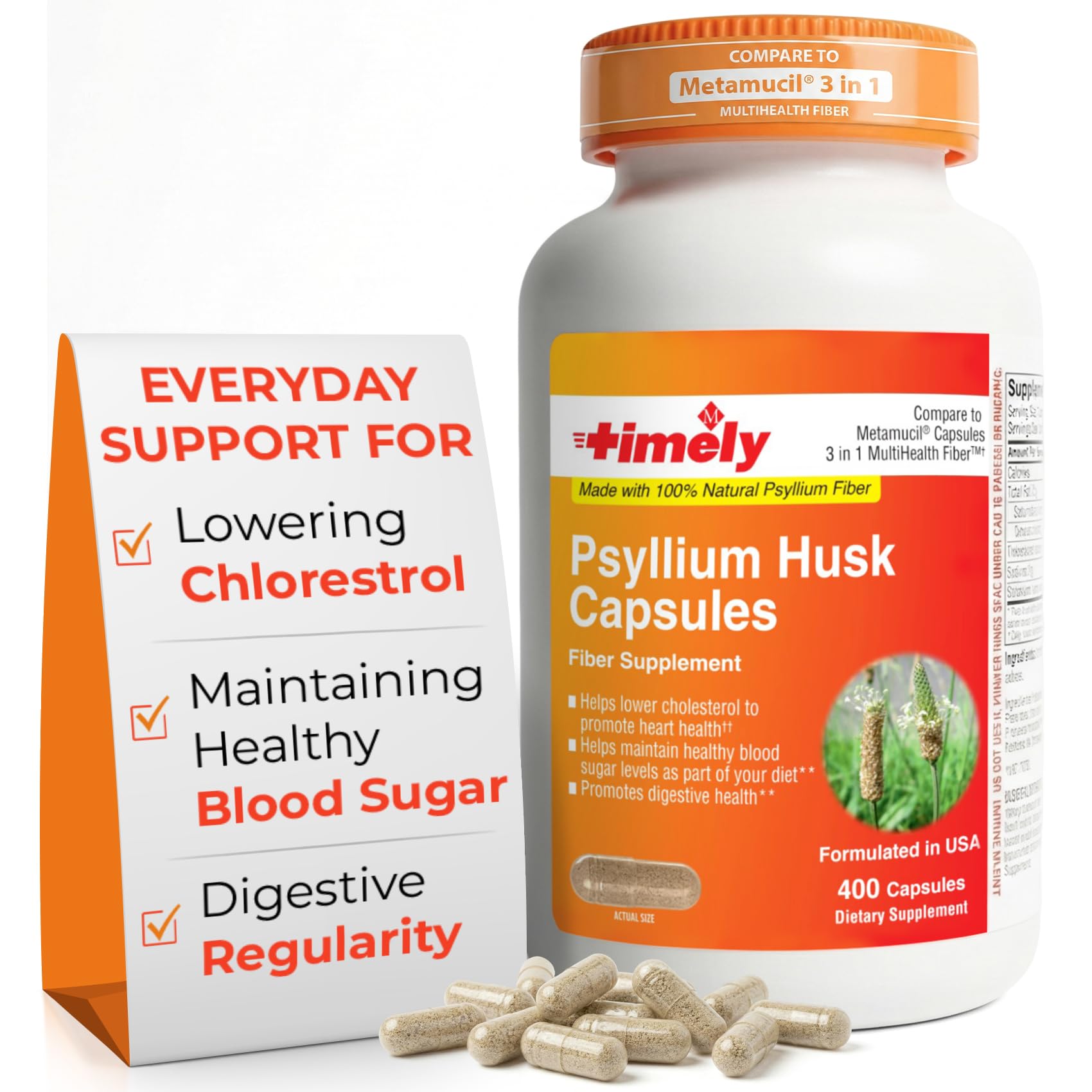 TIME-CAP LABS Psyllium Husk Capsules 400 count front view