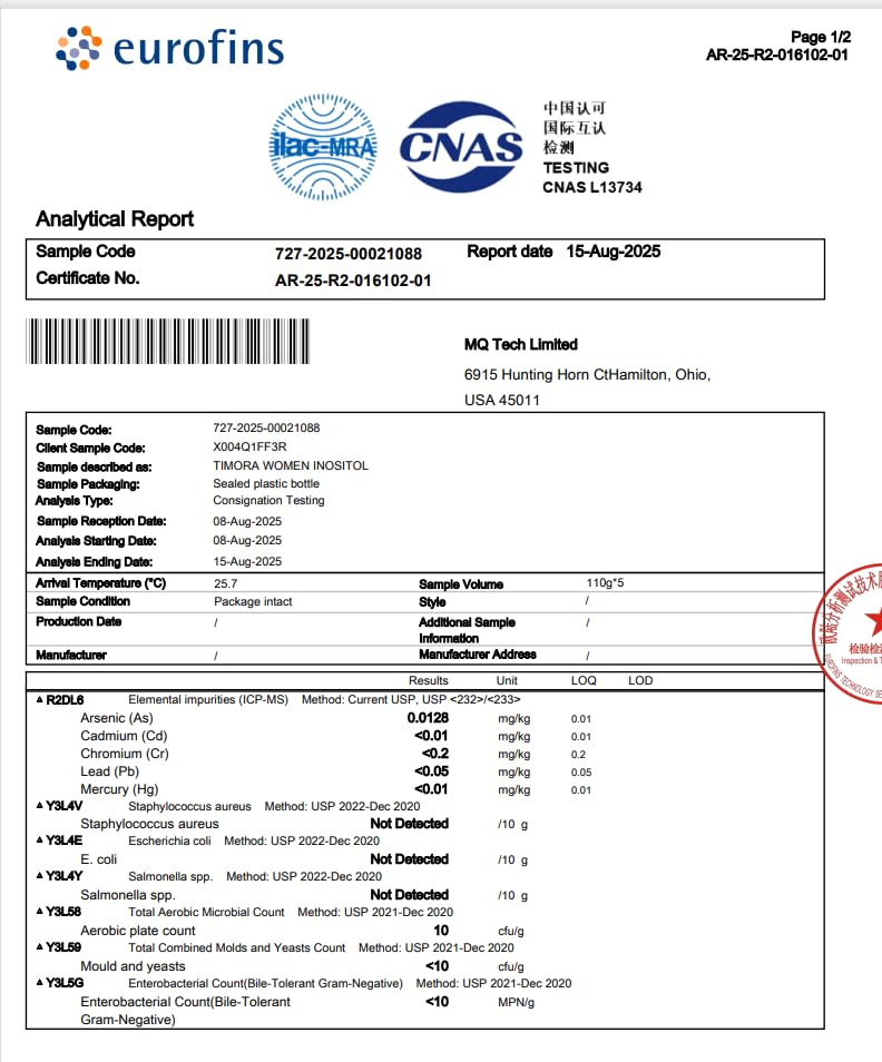 TIMORA B8 (Inositol) Supplement showing capsule count
