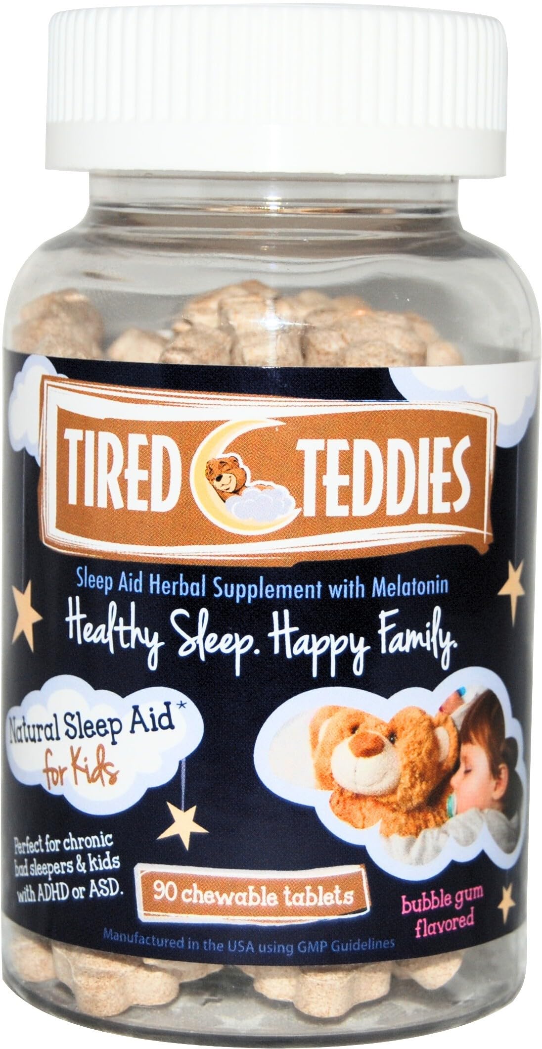 Tired Teddies Kids Chewable Melatonin 0.3 mg bubblegum flavour front view