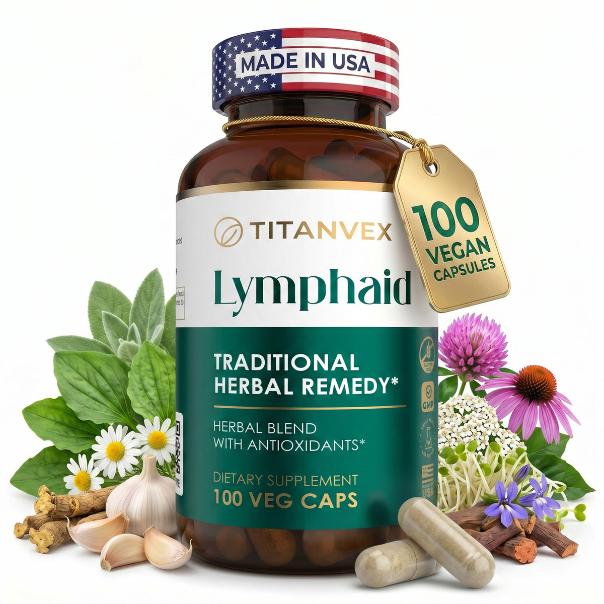 TitanVex Echinacea Herbal Drainage Capsules front view