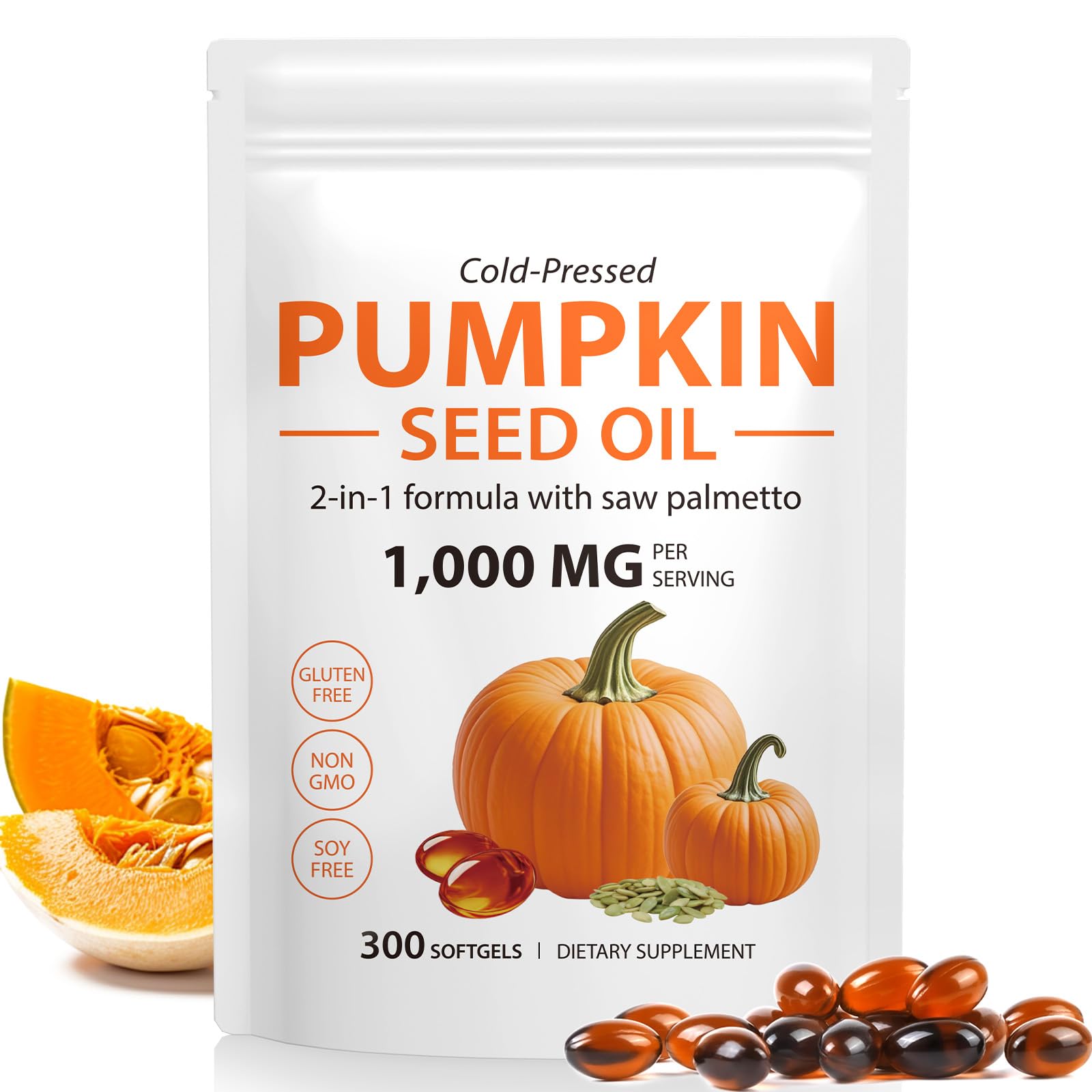 Tiuedu Pumpkin Seed Oil Capsules 300 softgels front view