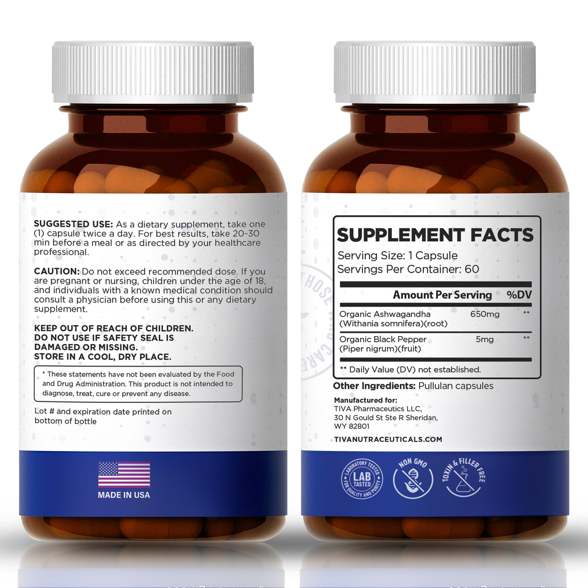 TIVA Nutraceutics Ashwagandha Capsules 650mg ingredients list