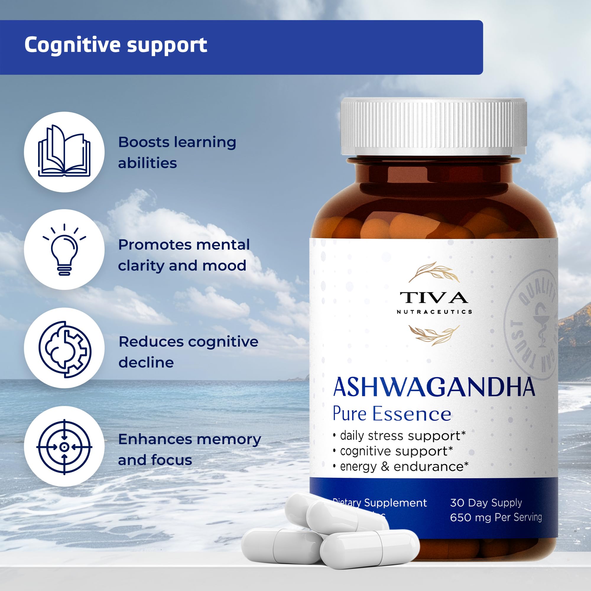 TIVA Nutraceutics Ashwagandha Capsules 650mg with Black Pepper