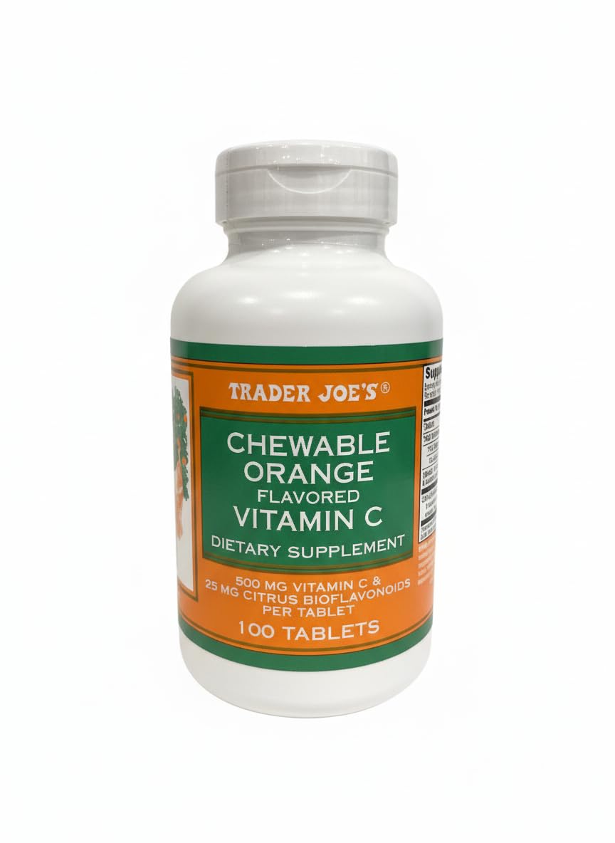 TJ's Chewable Orange Flavored Vitamin C 100 Tablets front view